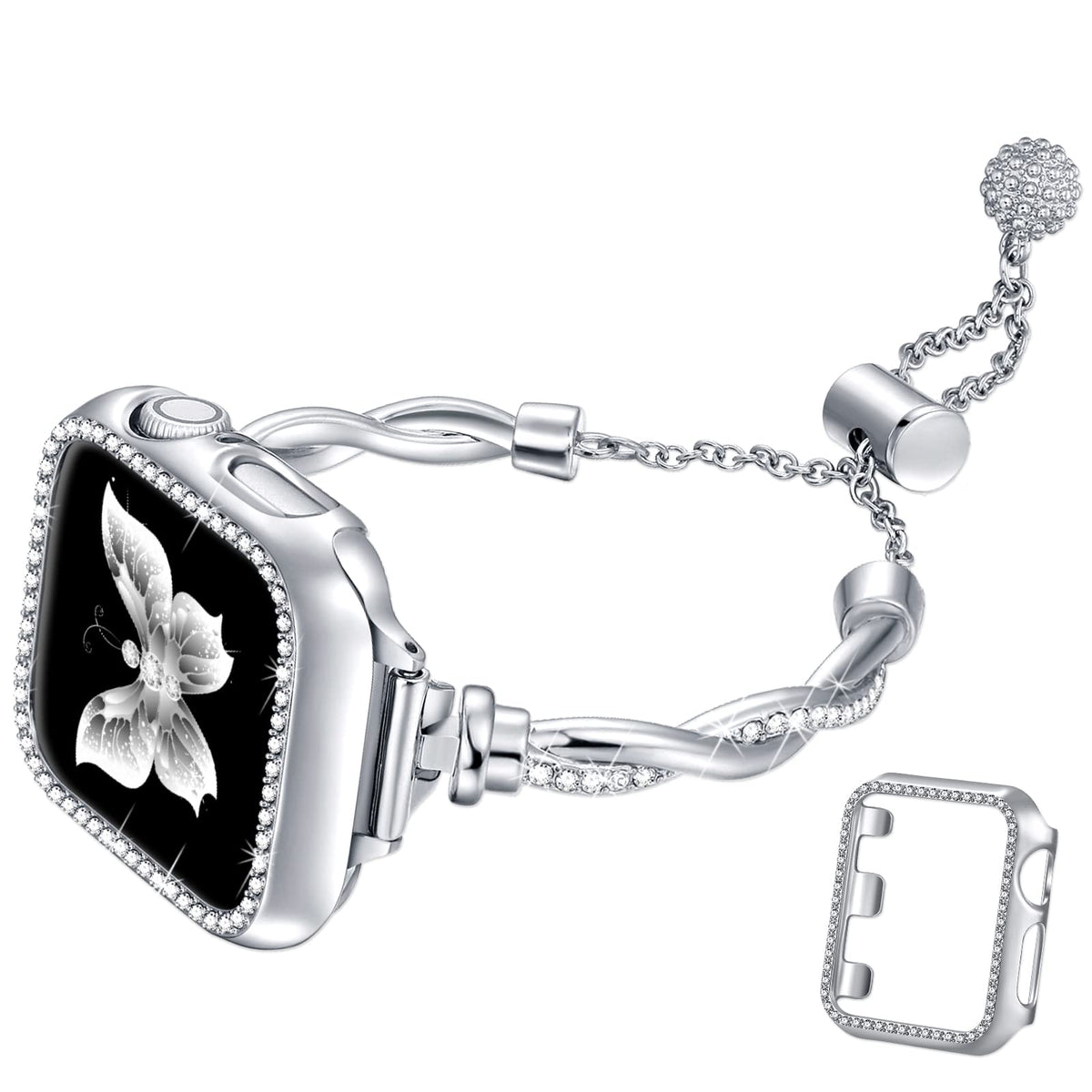 Dilando Bling Band And Case Compatible With Apple Watch Band 44Mm 45Mm 42Mm Women, Slim Dressy Metal Bracelet Strap Rhinestone B