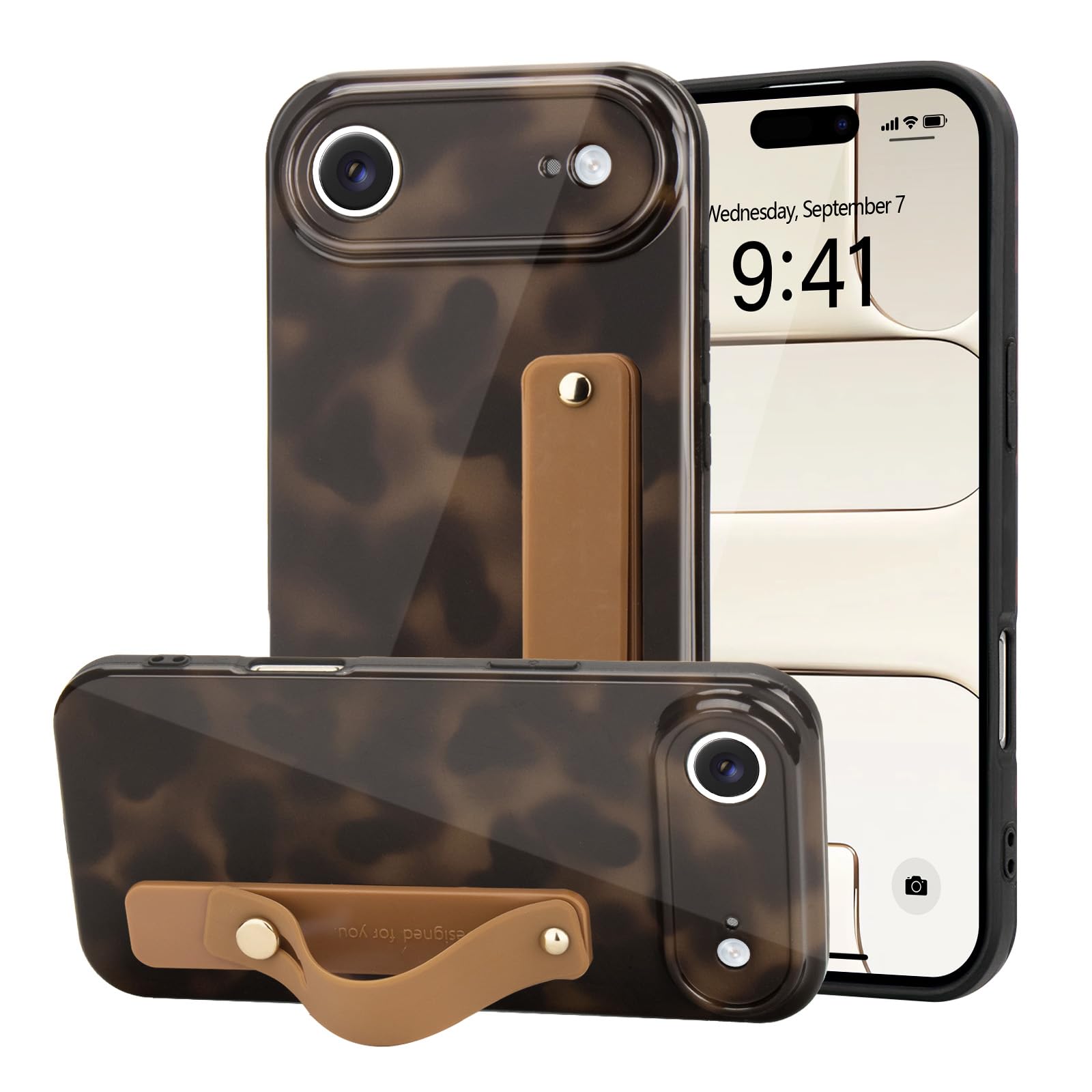 LAPOPNUT for iPhone Air Case with Wrist Strap, Cheetah Leopard Tortoise Shell Print Shockproof Soft TPU Protective Cover for Wom
