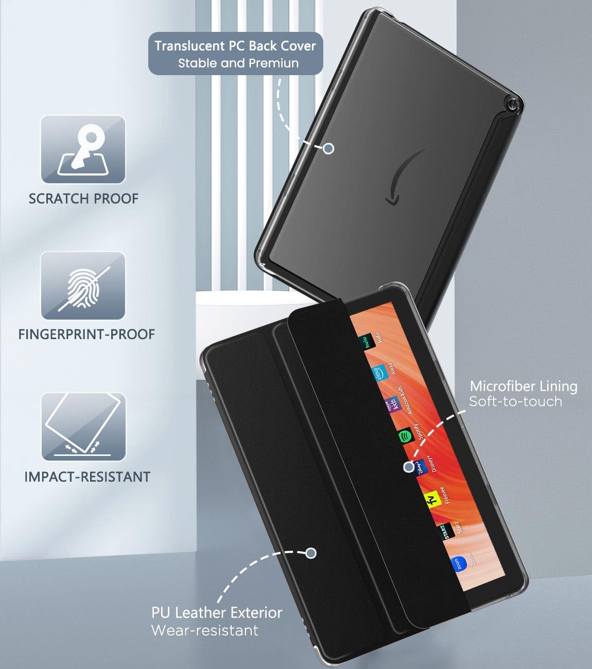 MoKo Case for All New Fire HD 10 Tablet (13th Generation, 2023 Release) 10.1', PU Leather Trifold Stand Cover for Fire Tablet 10 2023, Auto Wake/Sleep, Notebook Black