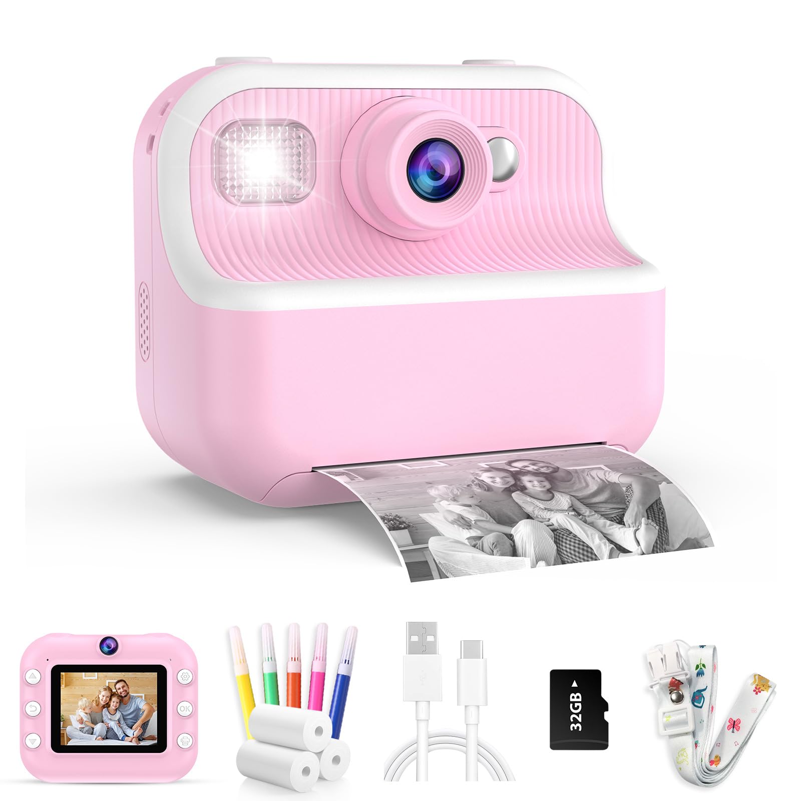 Kids Camera Instant Print,1080P Hd Instant Photo Camera Christmas Birthday Gifts For Girls Age 3 12,Toddler Camera Toys For 3 4 