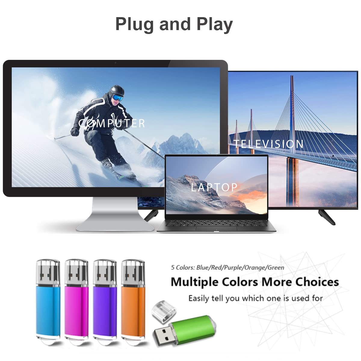 Usb 3.0 Flash Drive K&Zz 10 Pack 64Gb Flash Drive 3.0 64 Gb Thumb Drives 64G Memory Stick Data Drive Flash Stick U Disk, Multicolored