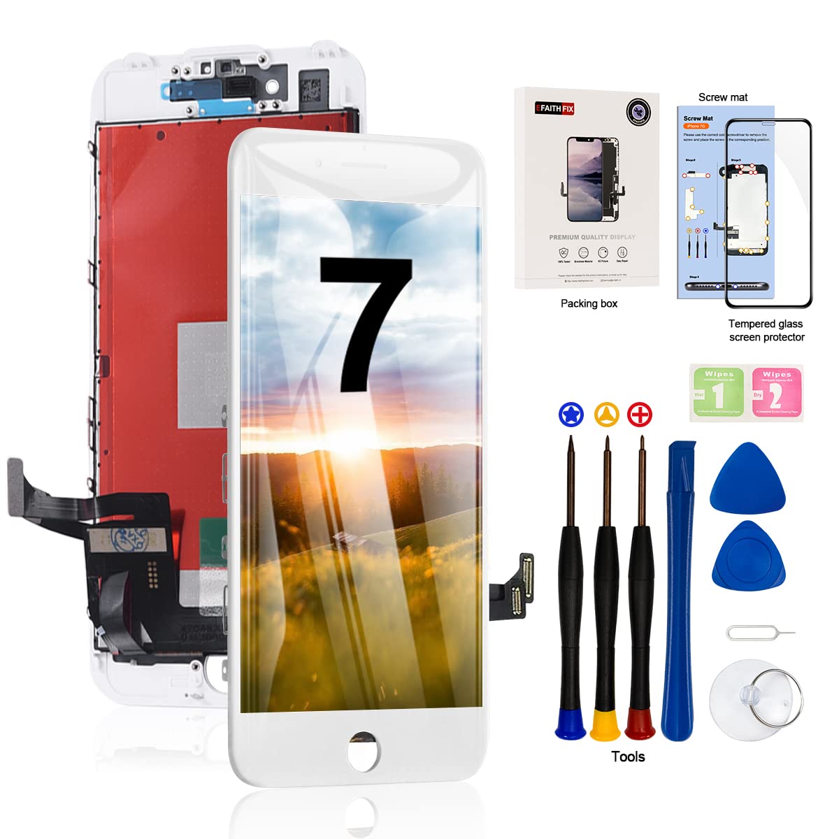 Efaithfix For Iphone 7 Lcd Screen Replacement White 4.7 Inch Frame Assembly Display 3D Touch Screen Digitizer With Repair Tools 