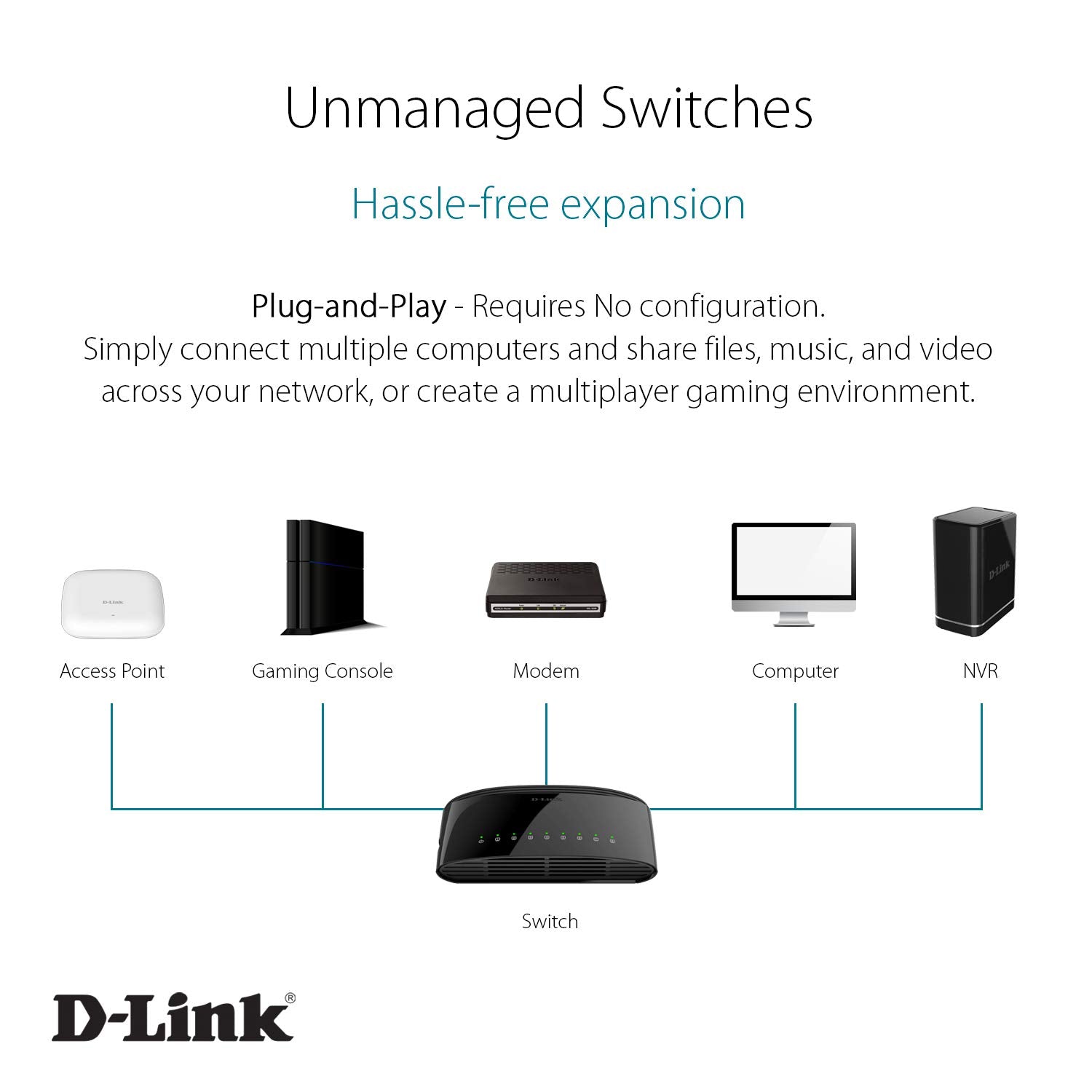 D Link Ethernet Switch, 8 Port Gigabit Plug N Play Compact Design Fanless Desktop (Dgs 1008G), Black