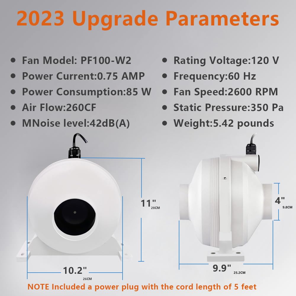 Midcvfrun 4 Inch 260 Cfm Radon Mitigation System Inline Duct Fan, Ip67 Waterproof Electric Exhaust Fan For Indoor Outdoor, Energ