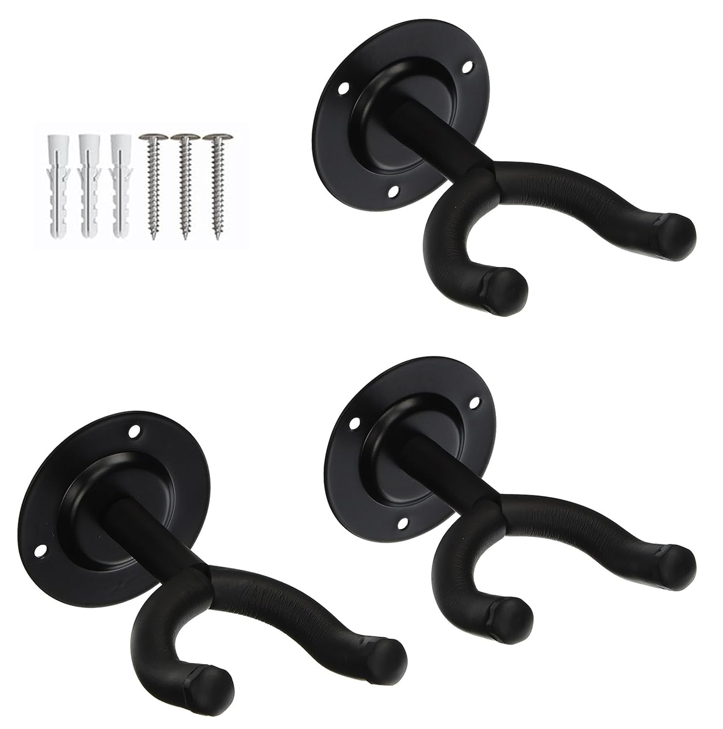 5 CORE Guitar Wall Mount, Black V-Shaped Secure and Sturdy Hanger - 3 Pieces Holder for Acoustic, Electric, Bass, Mandolin - Wal