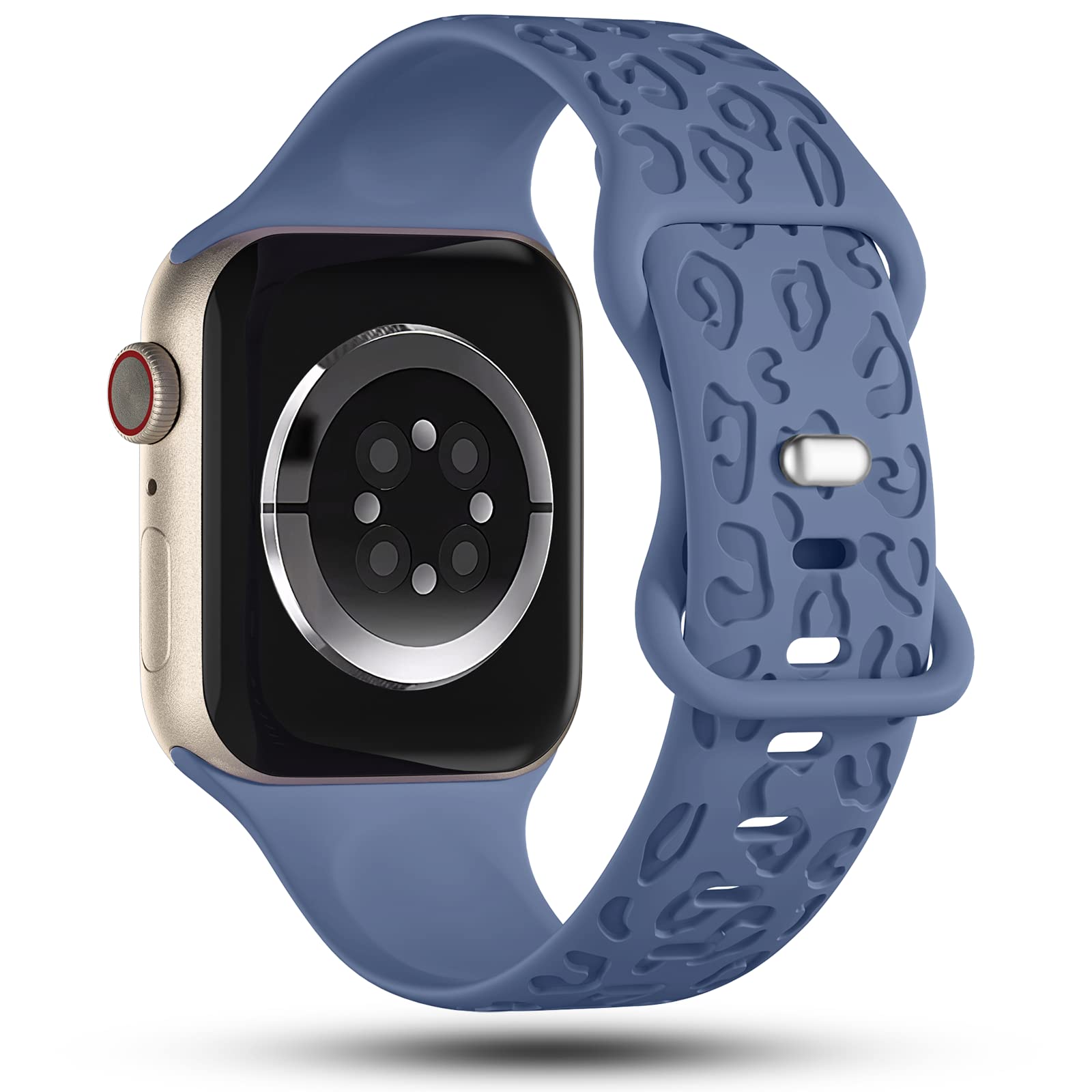 Creategreat Engraved Bands Compatible With Apple Watch Band 45Mm 44Mm 42Mm, Leopard Carve Pattern Soft Silicone Strap Compatible