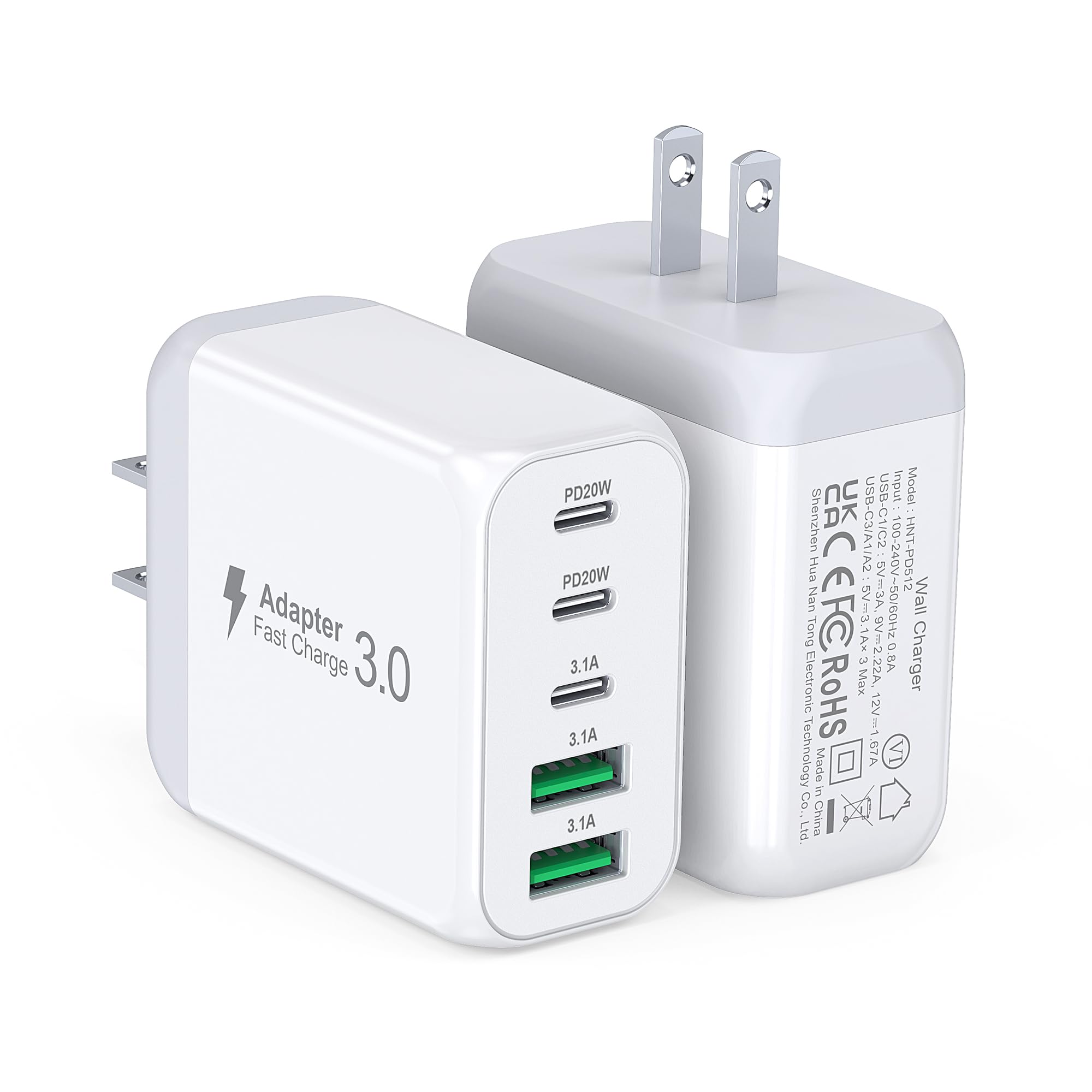 50W Usb C Wall Charger Block, 2Pack 5 Port C Charger Fast Charging Block Dual Pd Power Adapter&Qc 3.0 Wall Plug Multiport Type C