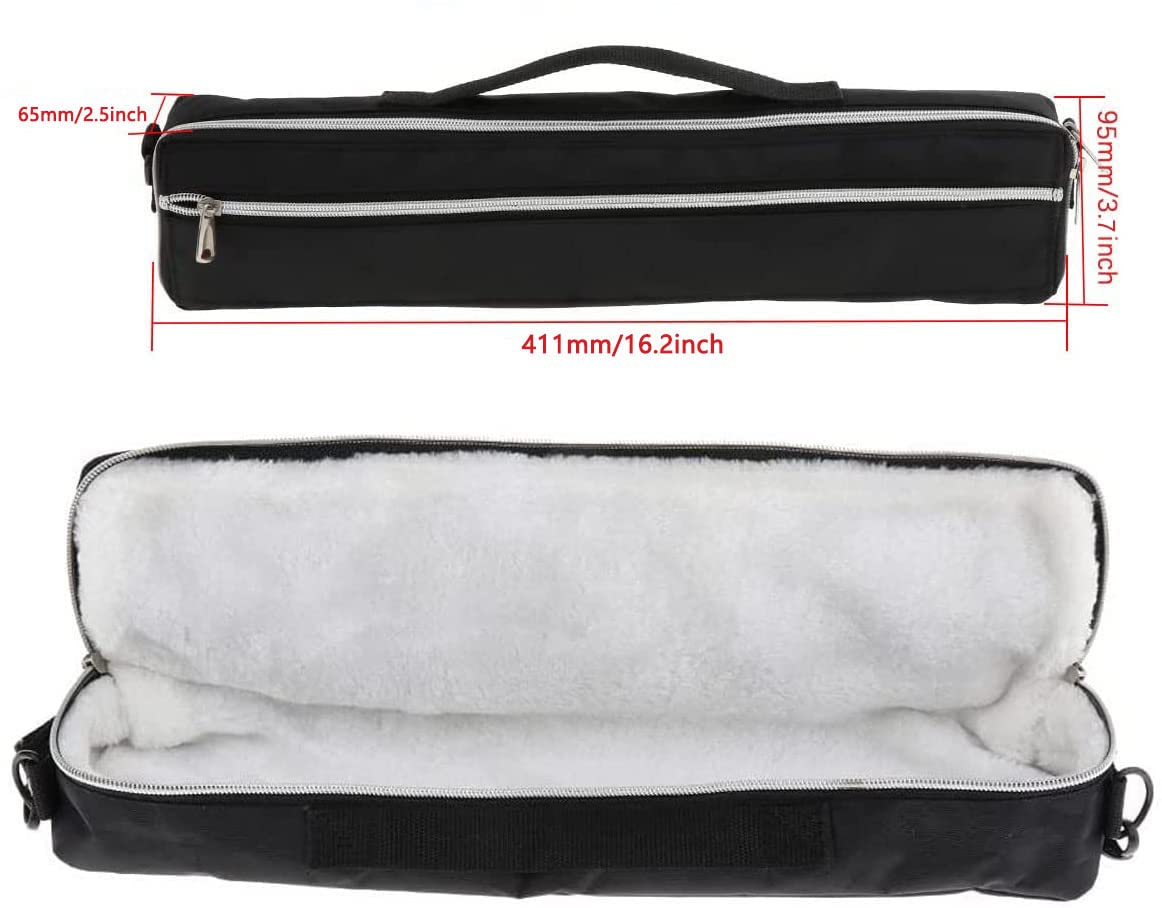 Jiayouy Pu Leather Flute Case Carrying Handbag Durable For 16 Holes Flute C Foot With Adjustable Shoulder Strap