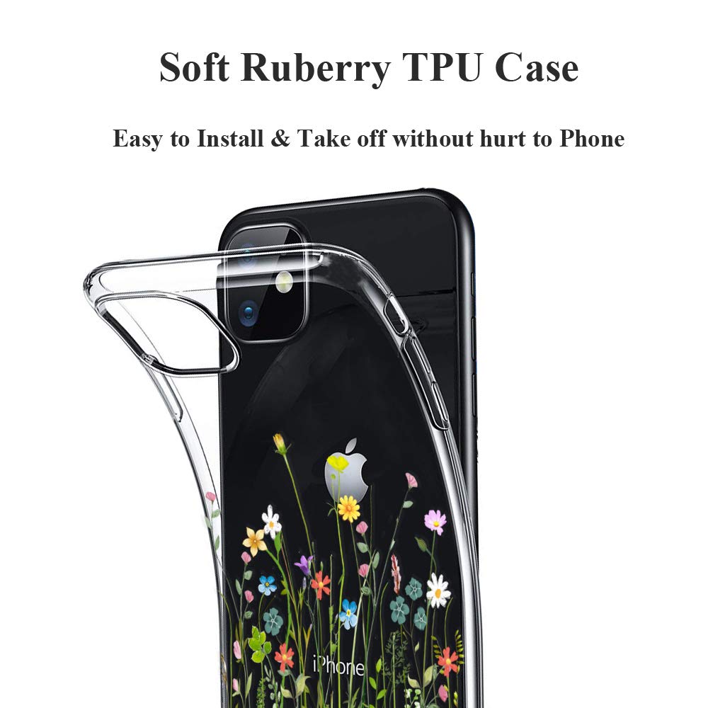 Unov iPhone 11 Clear Slim Protective Phone Case Embossed Floral TPU 6.1 Inch Flower Bouquet