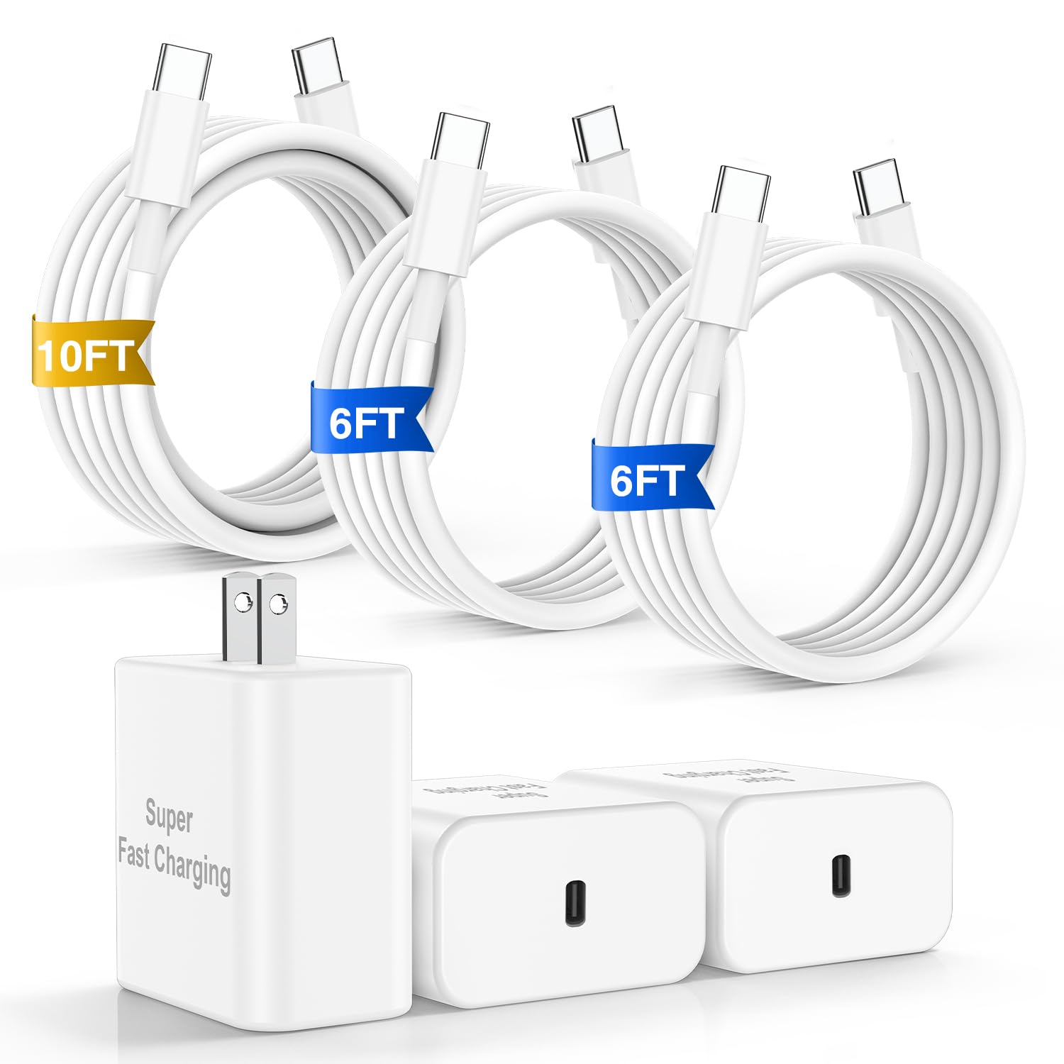 iPhone 17 16 Pro Max Charger Fast Charging, 45W Super Fast USB C Chargers for iPhone 16 (6FT+6FT+10FT) Type C Chargers Cord with