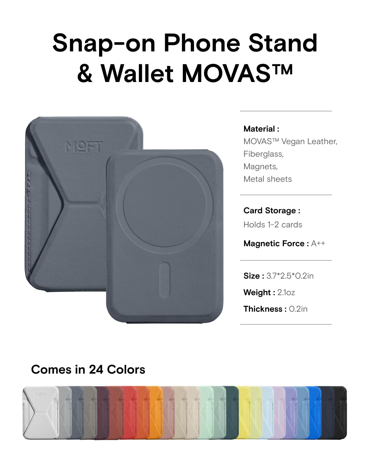Moft Magnetic Wallet Stand Compatible With Iphone 16/15/14/13/12 Series, Angle Adjustment Movas Phone Stand, Cool Grey