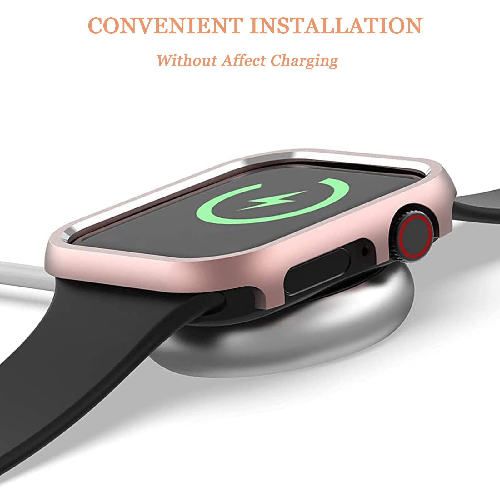 Compatible Apple Watch 45Mm Series 8 7 Case Rose Gold,Ninki Impact Resistant Aluminium Full Protective Cover Apple Watch Series