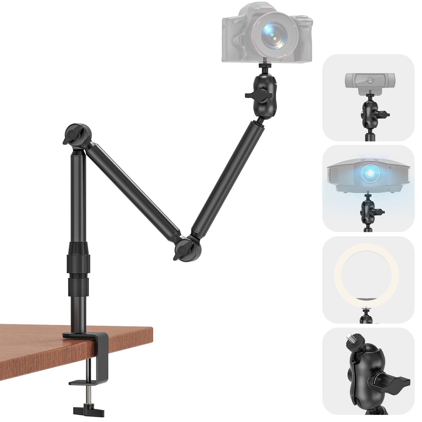 Overhead Camera Mount for Desk, 30.9 Foldable Camera Desk Mount Stand with 1/4 Screws, 360 Rotation 3Sections Tabletop Holder