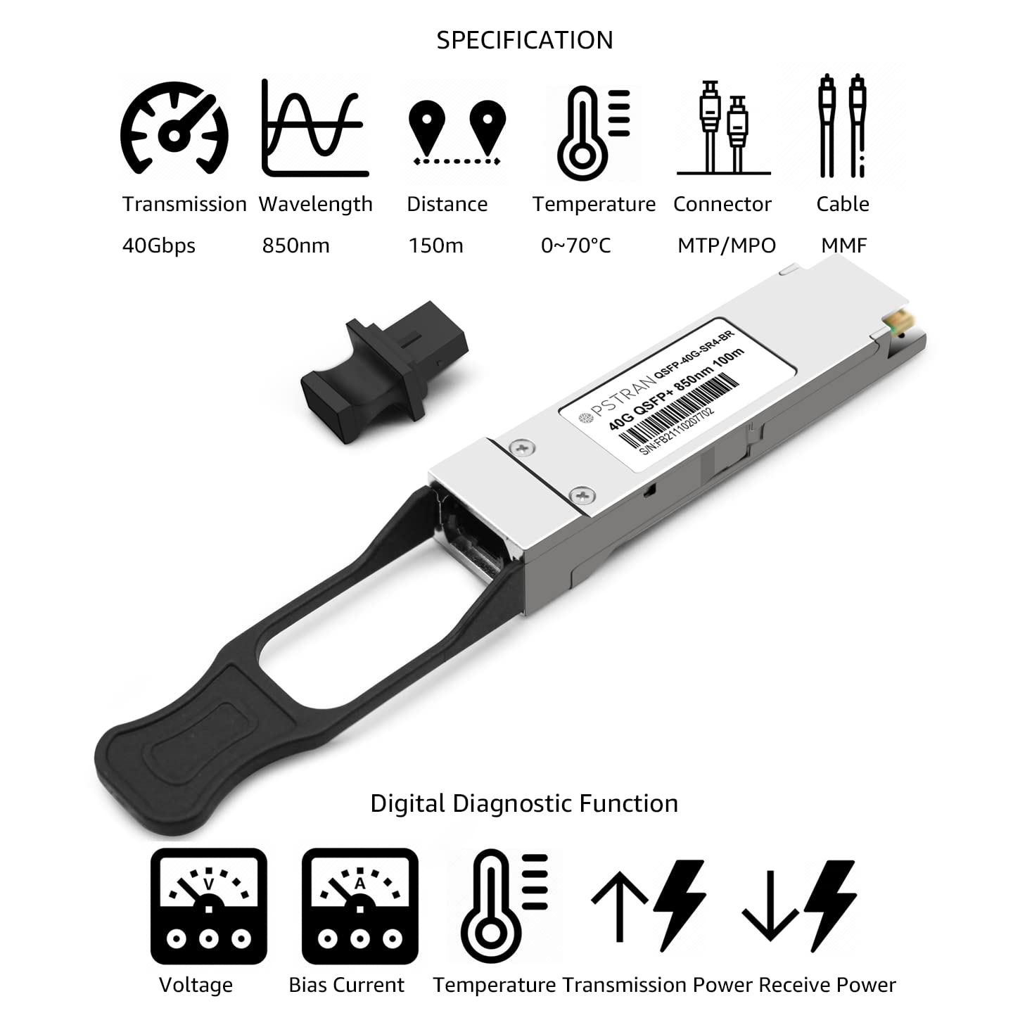 Opstran 40Gbase Sr4 Qsfp+ Optical Transceiver Module Compatible With Brocade 40G Qsfp Sr4 Int 40G Qsfp+ 850Nm 100M Ddm Mtp/Mpo 1