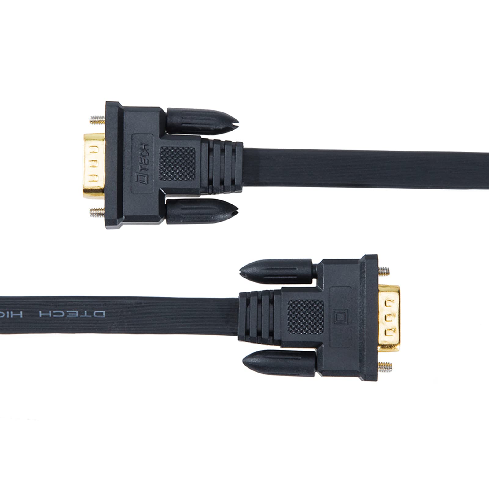 Dtech 25Ft Ultra Thin Flat Type Computer Monitor Vga Cable Standard 15 Pin Male To Male Connector Svga Wire 25 Feet   Black