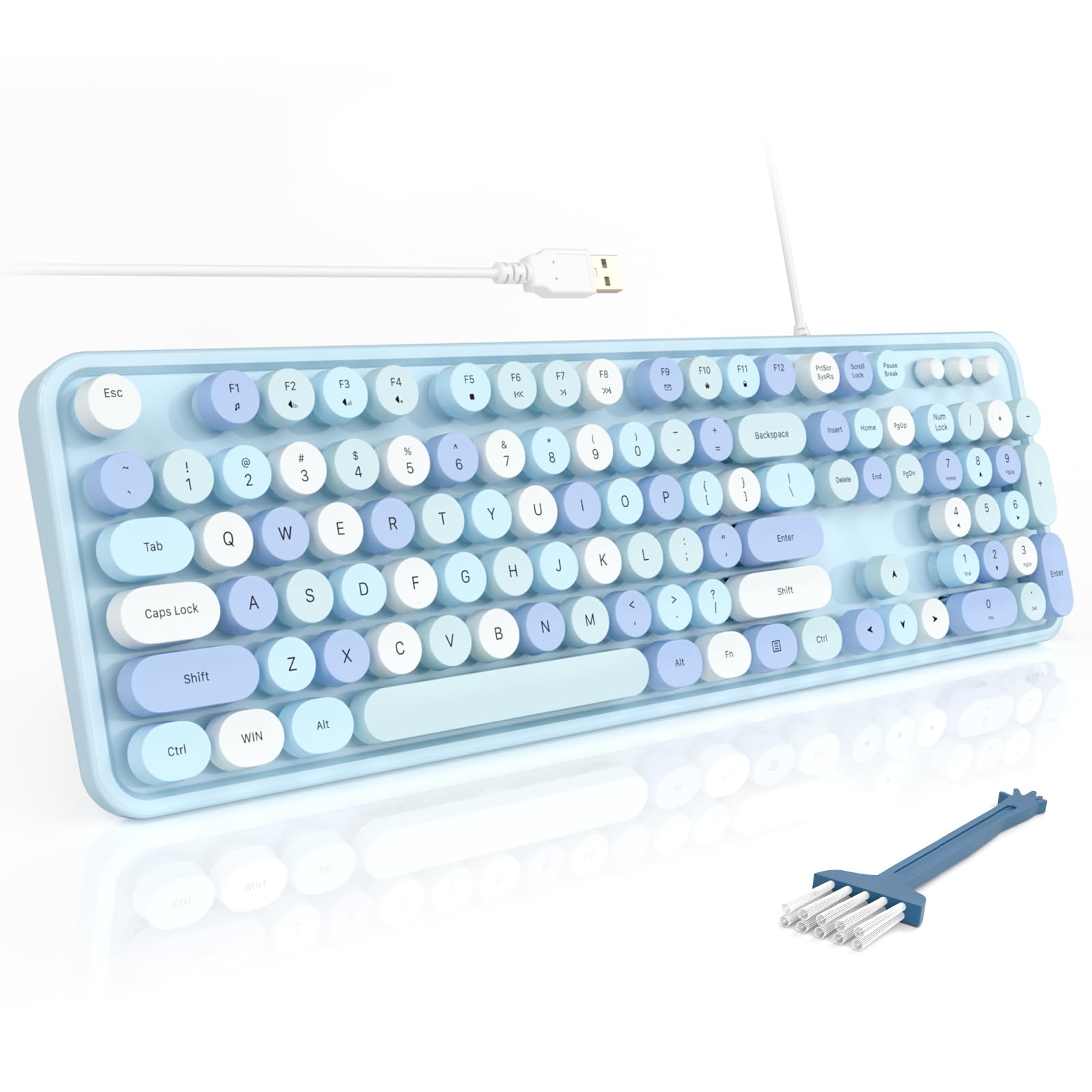 Mofii Computer Keyboards Wired, Plug Play Usb Full Size Typewriter Keyboard, Cute Colorful Aesthetic Keyboard With Foldable Stan