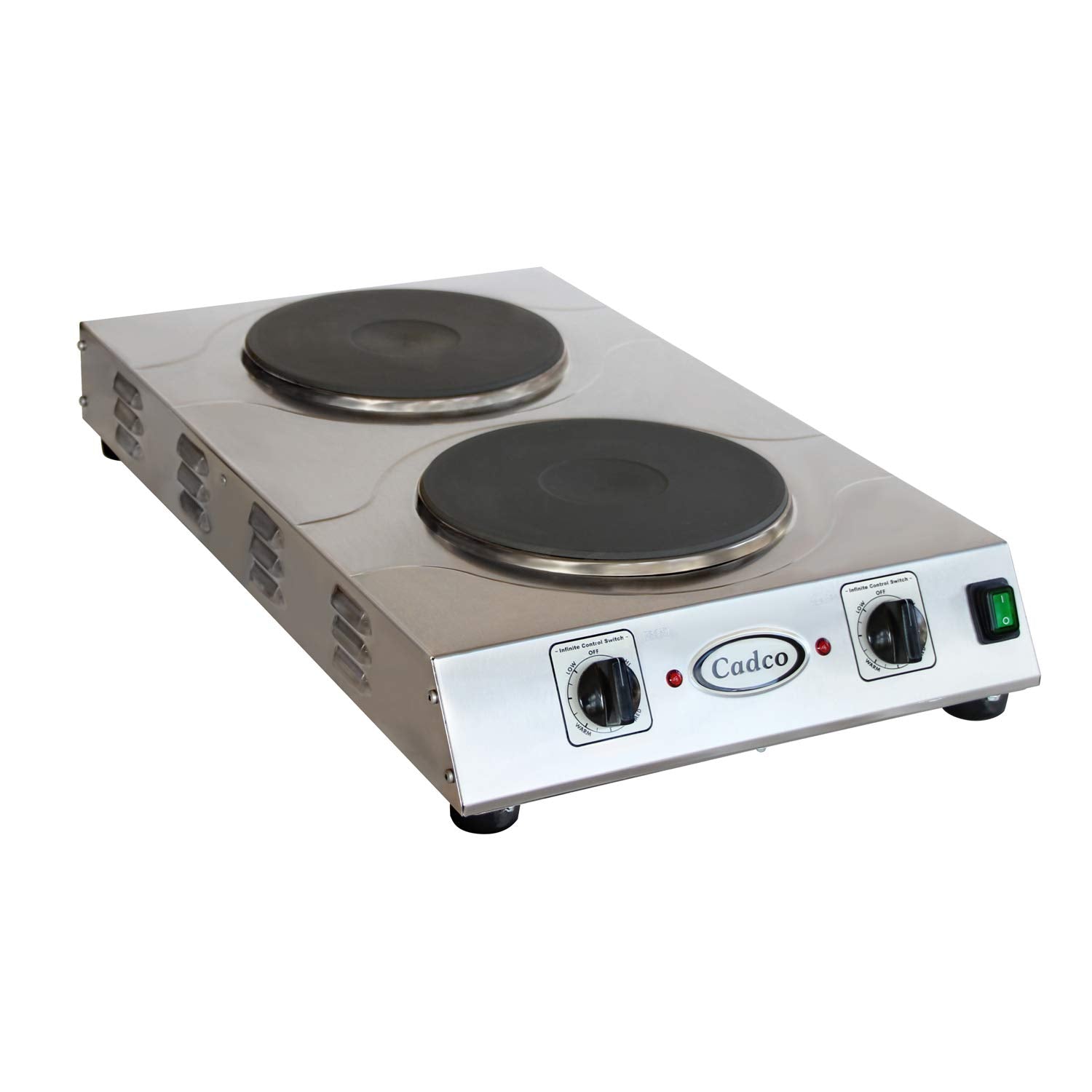 Cadco CDR-3K 15 Electric Portable Hot Plate with 2 Burners and Infinite Controls, Stainless Steel, 220v/1ph, 28 lbs, For Commerc