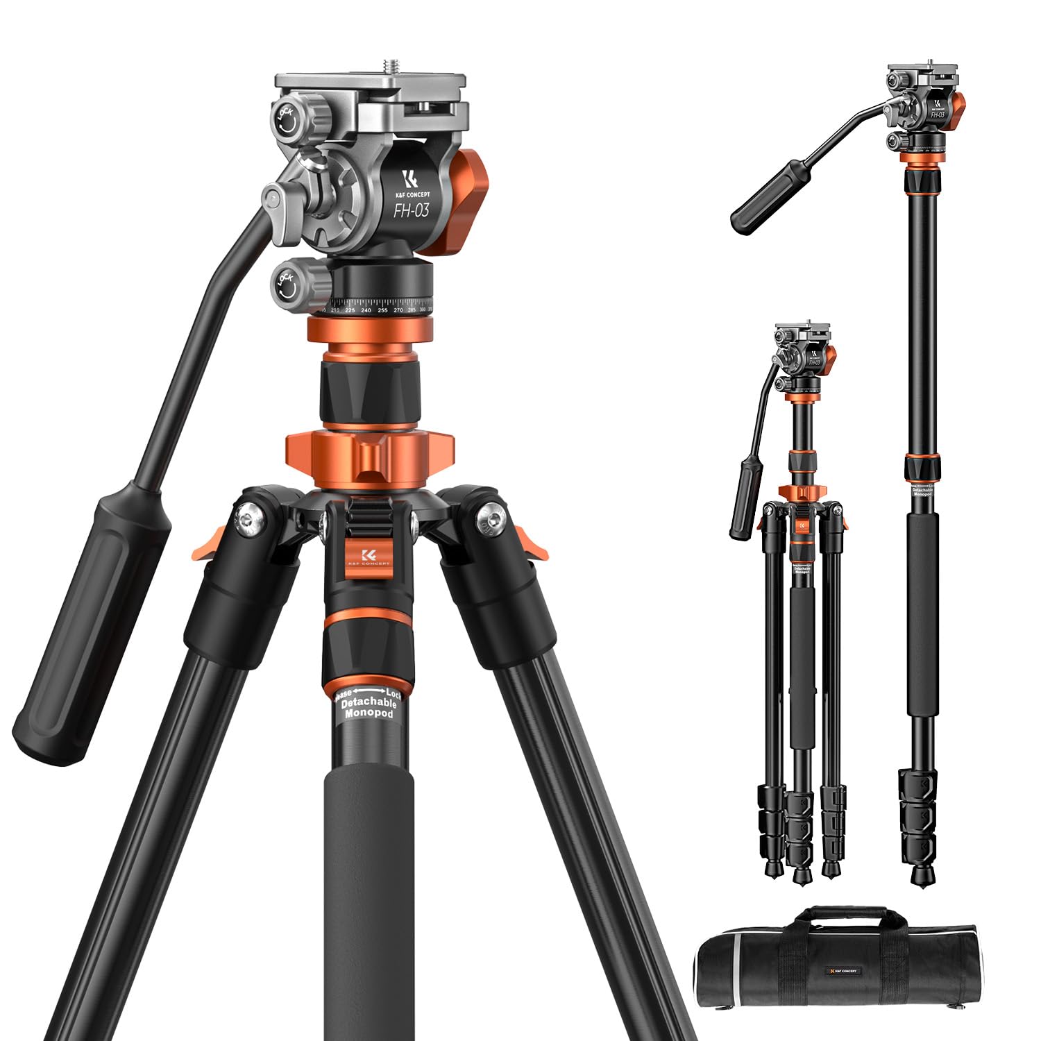 K&F Concept 83 Inch/211Cm Camera Video Tripod For Dslr Compact Aluminum Tripod With Fluid Head And 5Kg Load For Travel And Work K234A7+Fh 03