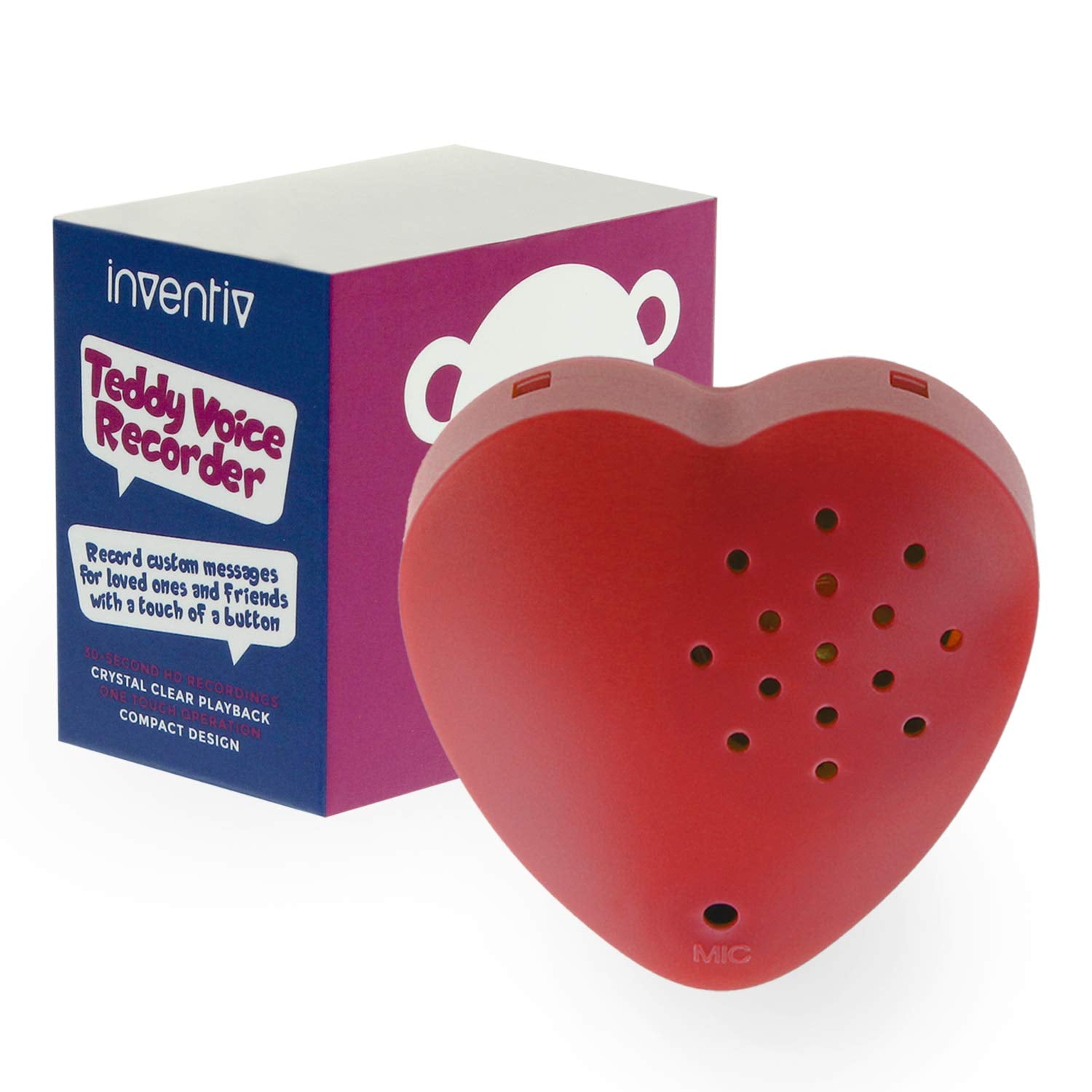 1 Pack, Inventiv 30 Second Voice Sound Recorder Module For Plush Toy, Stuffed Teddy Bear Animal Recordable Heart, Record Custom