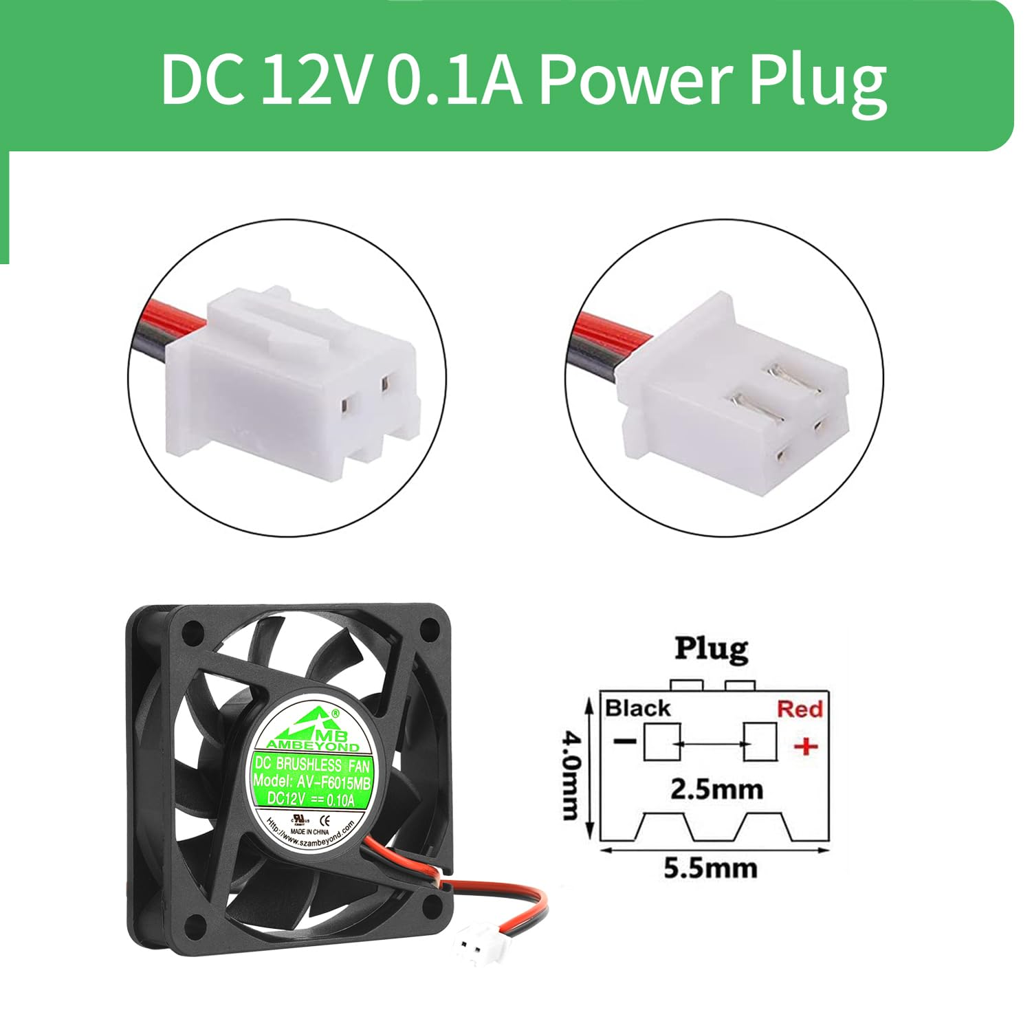 60Mm By 60Mm By 15Mm 6015 12V Dc 0.10A Ball Bearing Brushless Cooling Fan 2Pin Av F6015Mb Ul Tuv