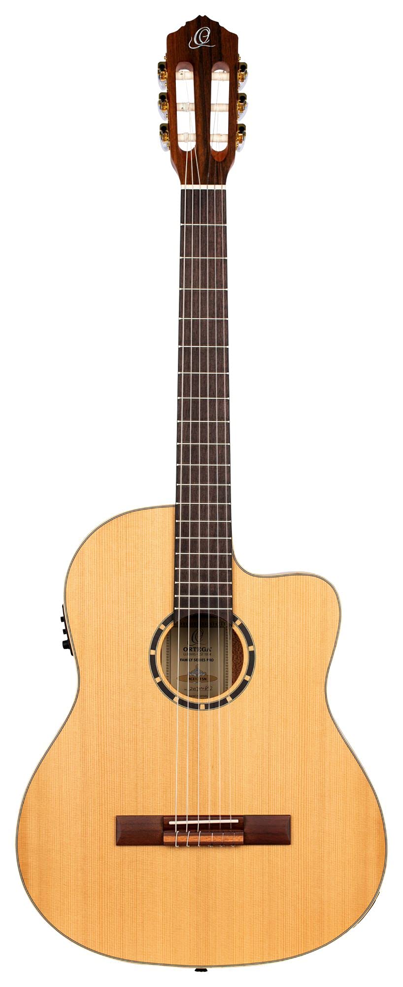Ortega Guitars 6 String Family Series Pro Solid Top Acoustic-Electric Nylon Classical Guitar W/Bag, Right (Rce131)
