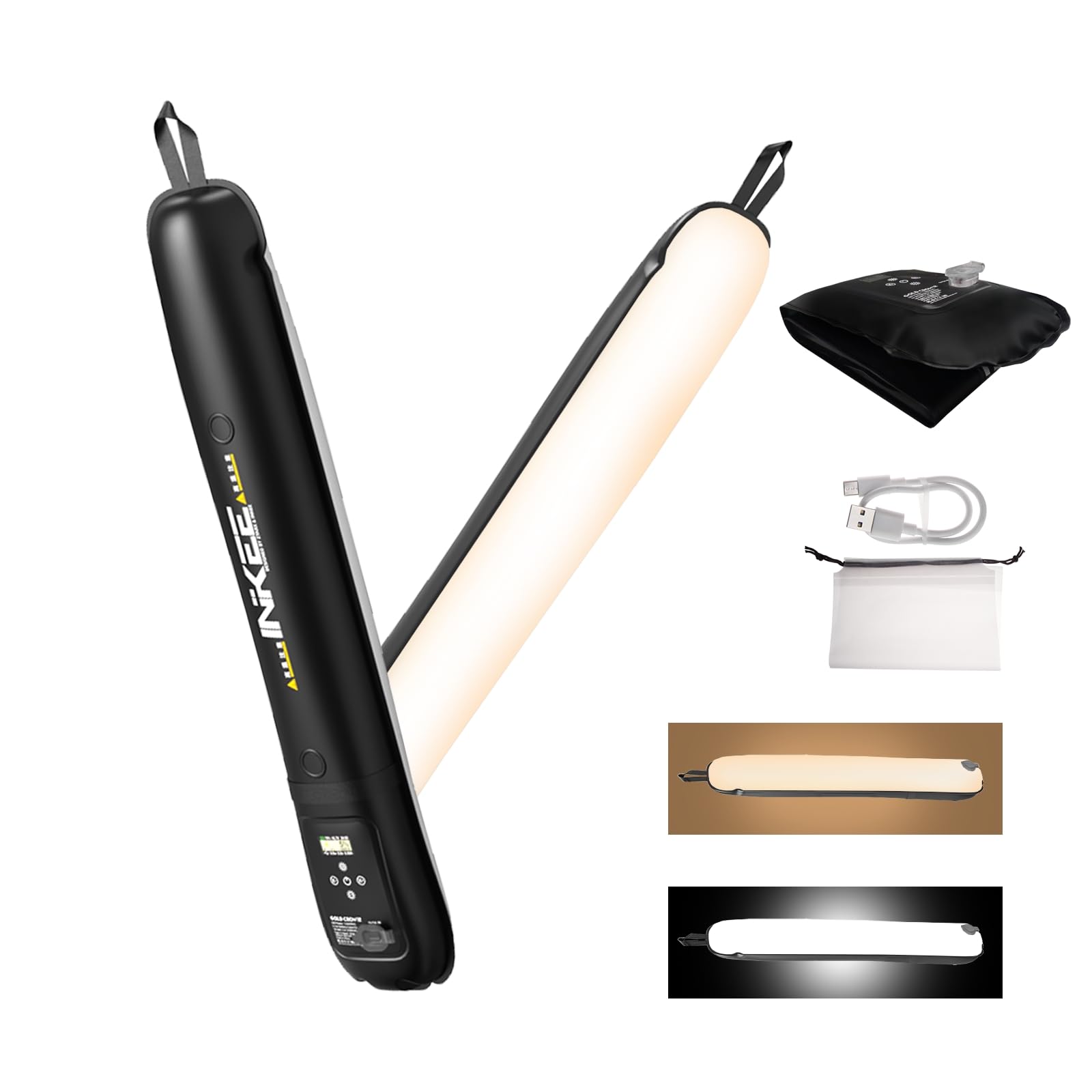 Inkee Gc12 Bi Color Handheld Led Tube Light Video Light Wand,12W 2700K 6500K Inflatable Ball Portable Photography Lighting,Cri 9