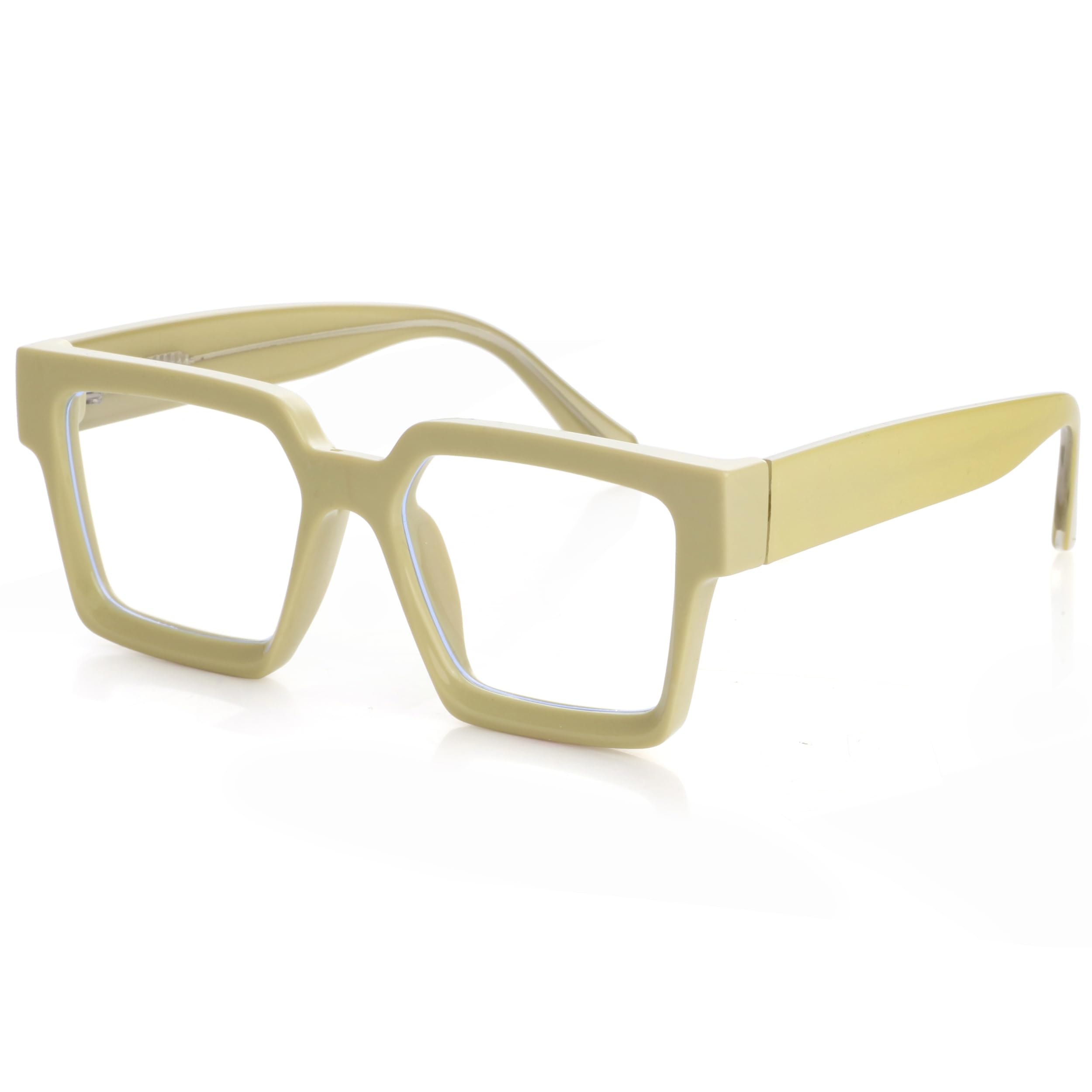 Kursan Square Clear Lens Glasses for Women Men Retro Oversized Thick Frame Eyeglasses (Yellow)