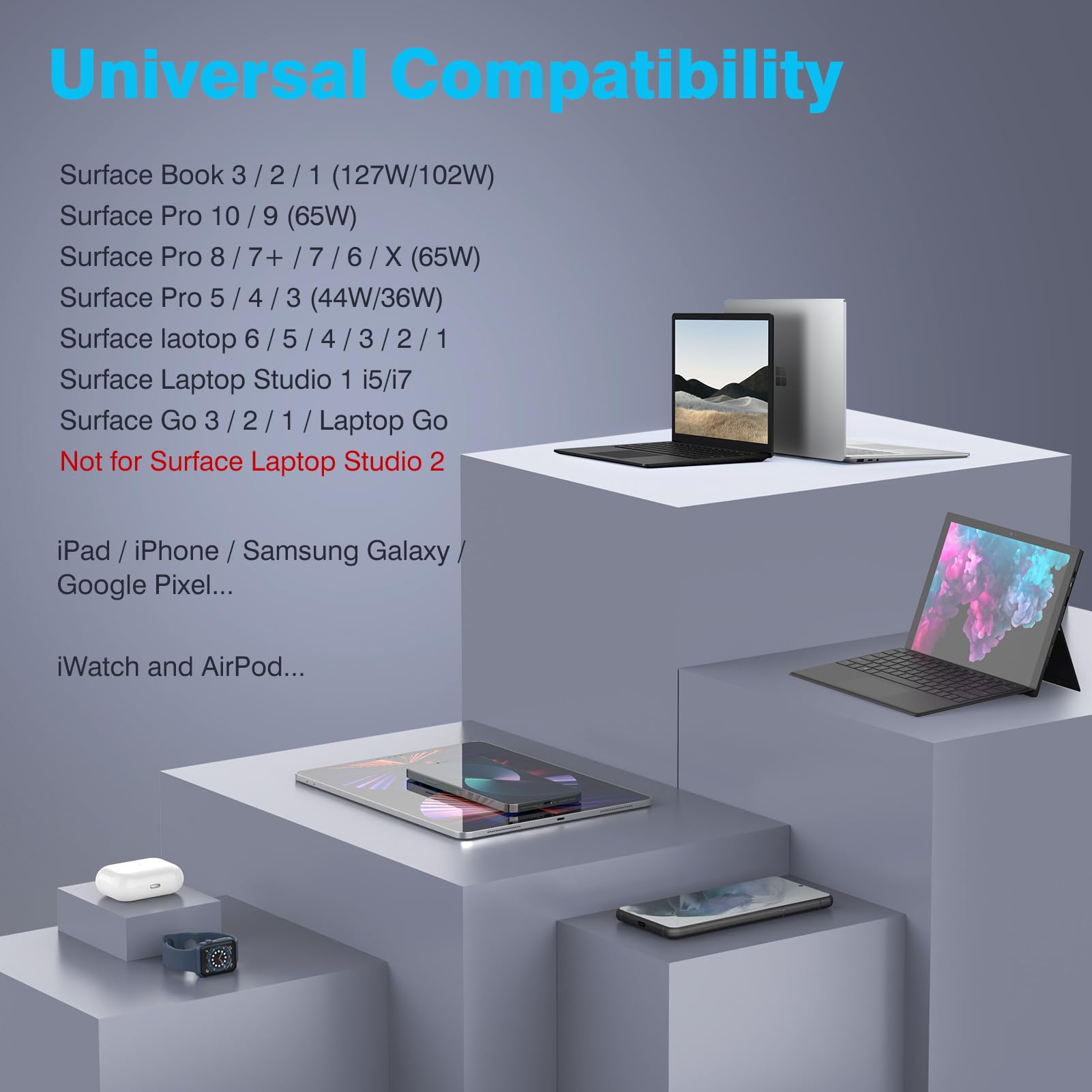 127W Microsoft Surface Book 3 Laptop Charger Also For 102W Surface Book 2, 1, Surface Laptop Studio 1, Windows Surface Pro/Lapto