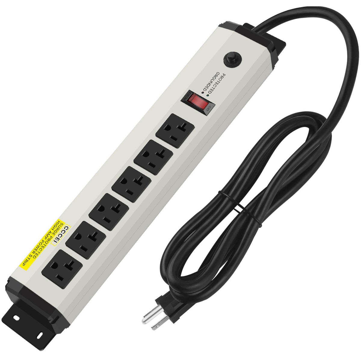 Cccei 12 Gauge Heavy Duty Power Strip Surge Protector 4800J, 20 Amp 6 Plug Industrial Shop Garage Metal Multiple Outlets, 10 Ft 