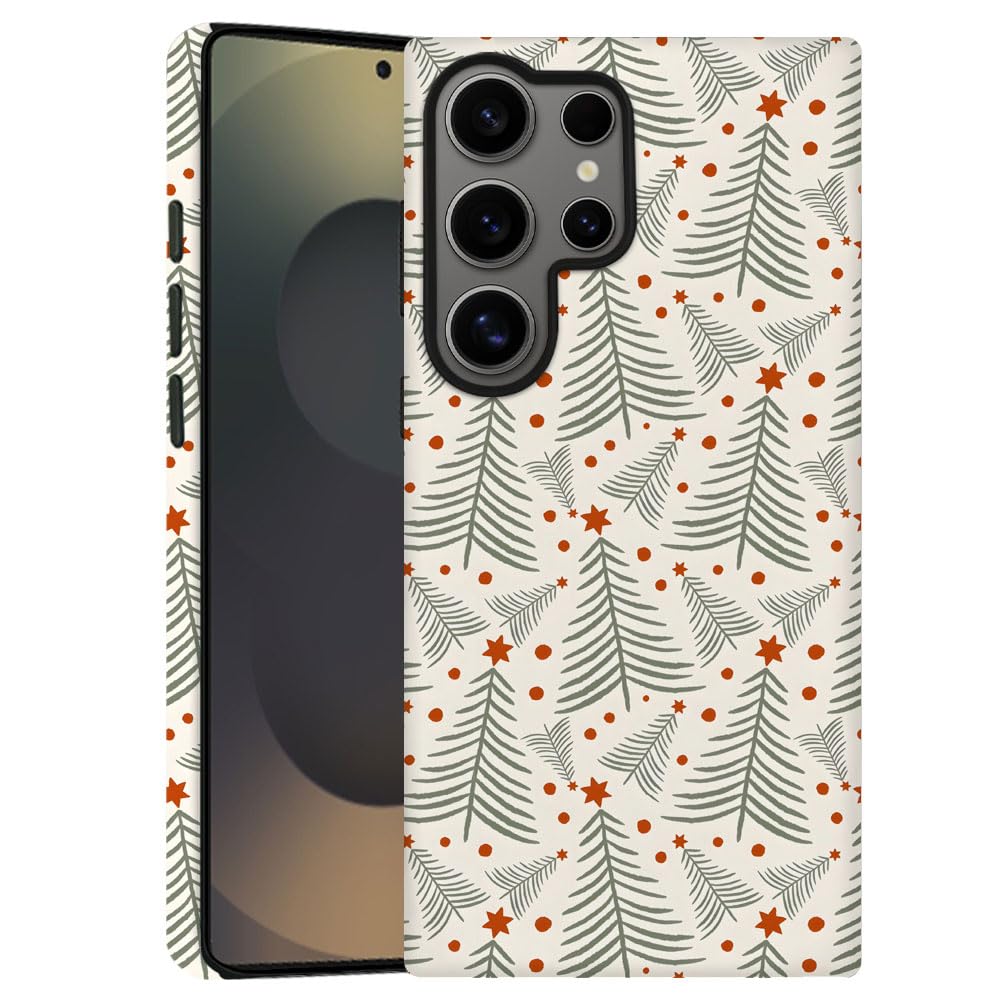 TnXee Case for Samsung Galaxy S23 Ultra,Christmas Green Red Tree Star Pattern Phone Case Drop Resistant Frosted 2 in 1 Solid Dua