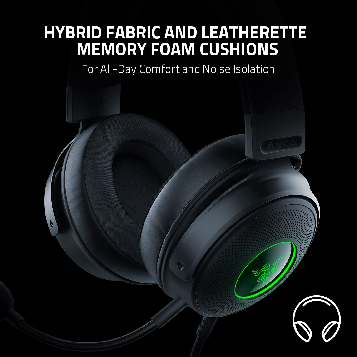 Razer Kraken V3 Wired Usb Gaming Headset: Triforce Titanium 50Mm Drivers   Thx Spatial Audio   Chroma Rgb Lighting   Hybrid Fabr