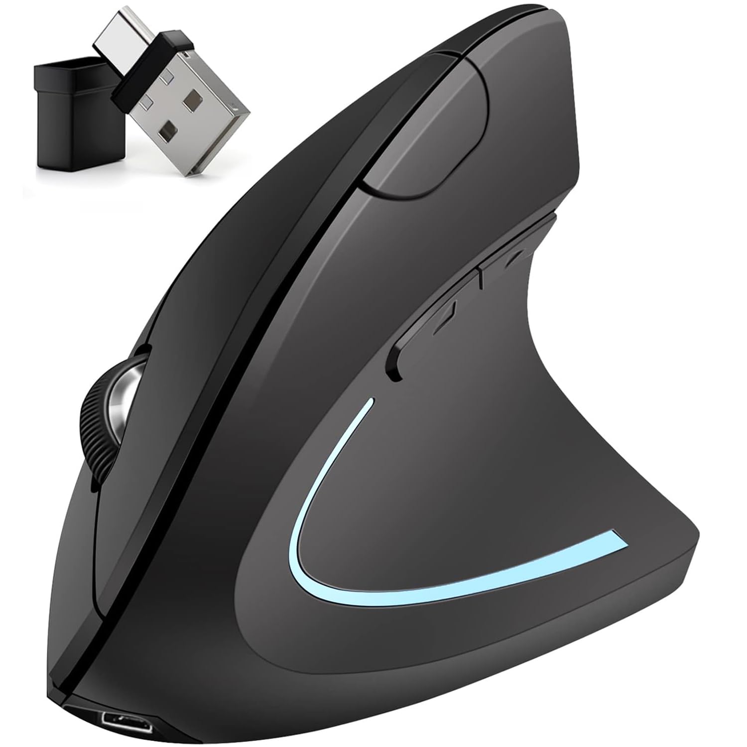 Ergonomic Mouse Vertical  Rechargeable 2.4Ghz Optical (Bluetooth+Usb+Usb C) Modes Wireless Mice  800/1200/1600Dpi 6 Buttons For