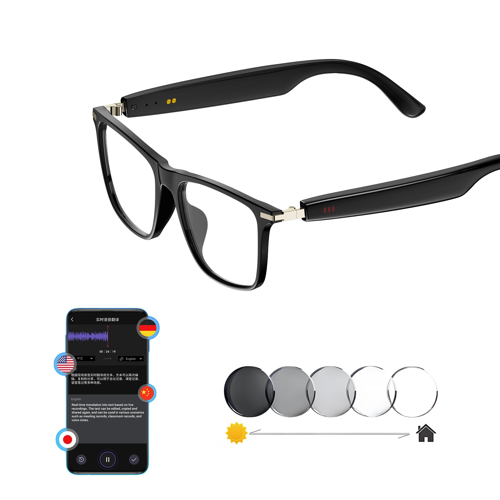 MNVOEQ AI glasses for men/women,Bluetooth glasses with 138+ translation for men/women,Translation smart glasses,ai translator gl