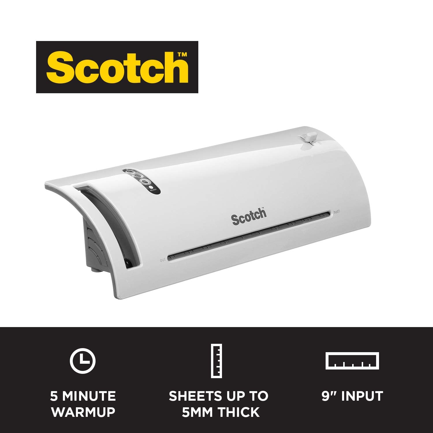 Scotch Thermal Laminator Machine, 5 Minute Warm Up, 9'' Input, For Laminating Sheets Up To 5 Mil Thick