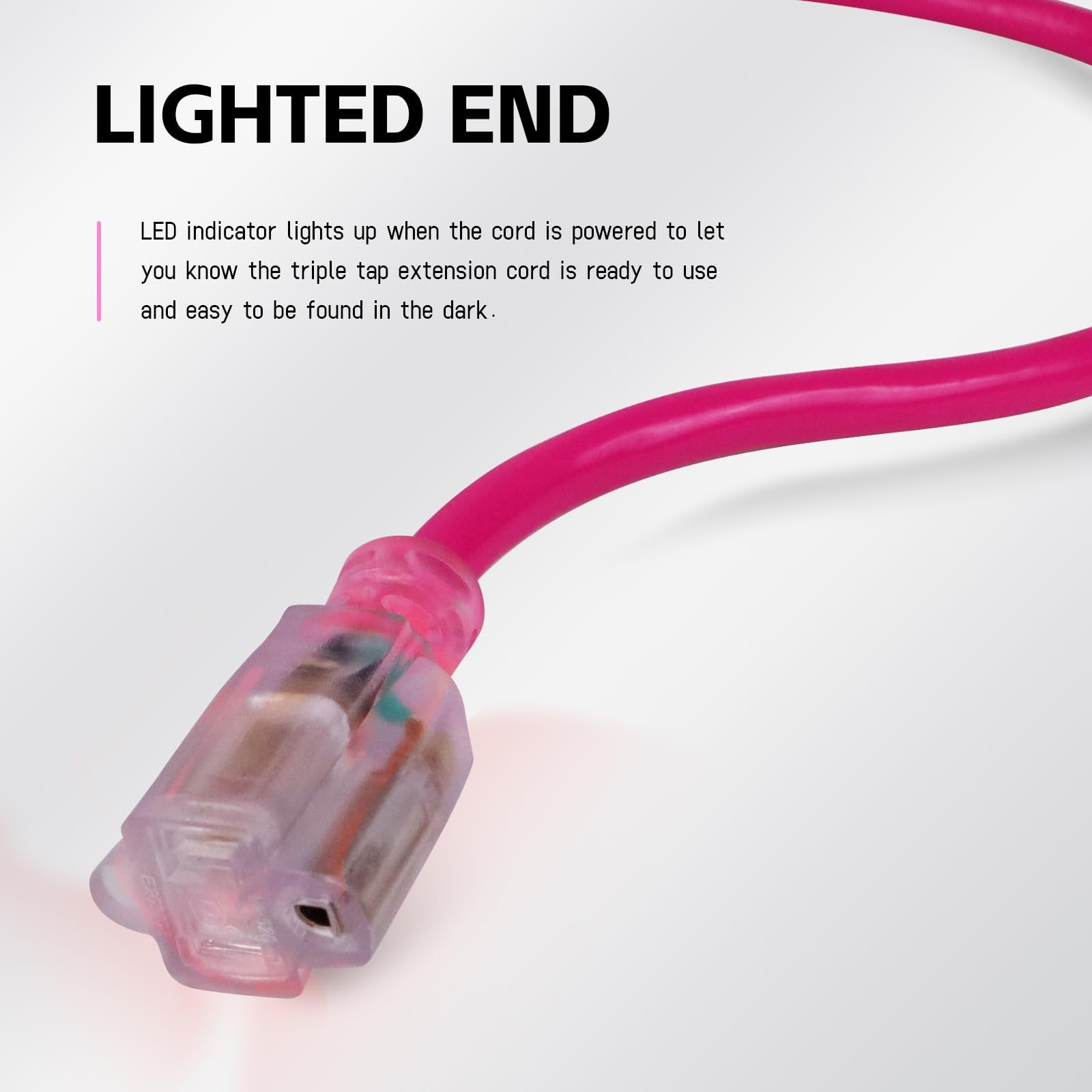 Ep 3 Ft Outdoor Extension Cord, 12/3 Sjtw Heavy Duty Waterproof Power Cable, 3 Prong Grounded Plug, Lighted End, For Lawn, Garde