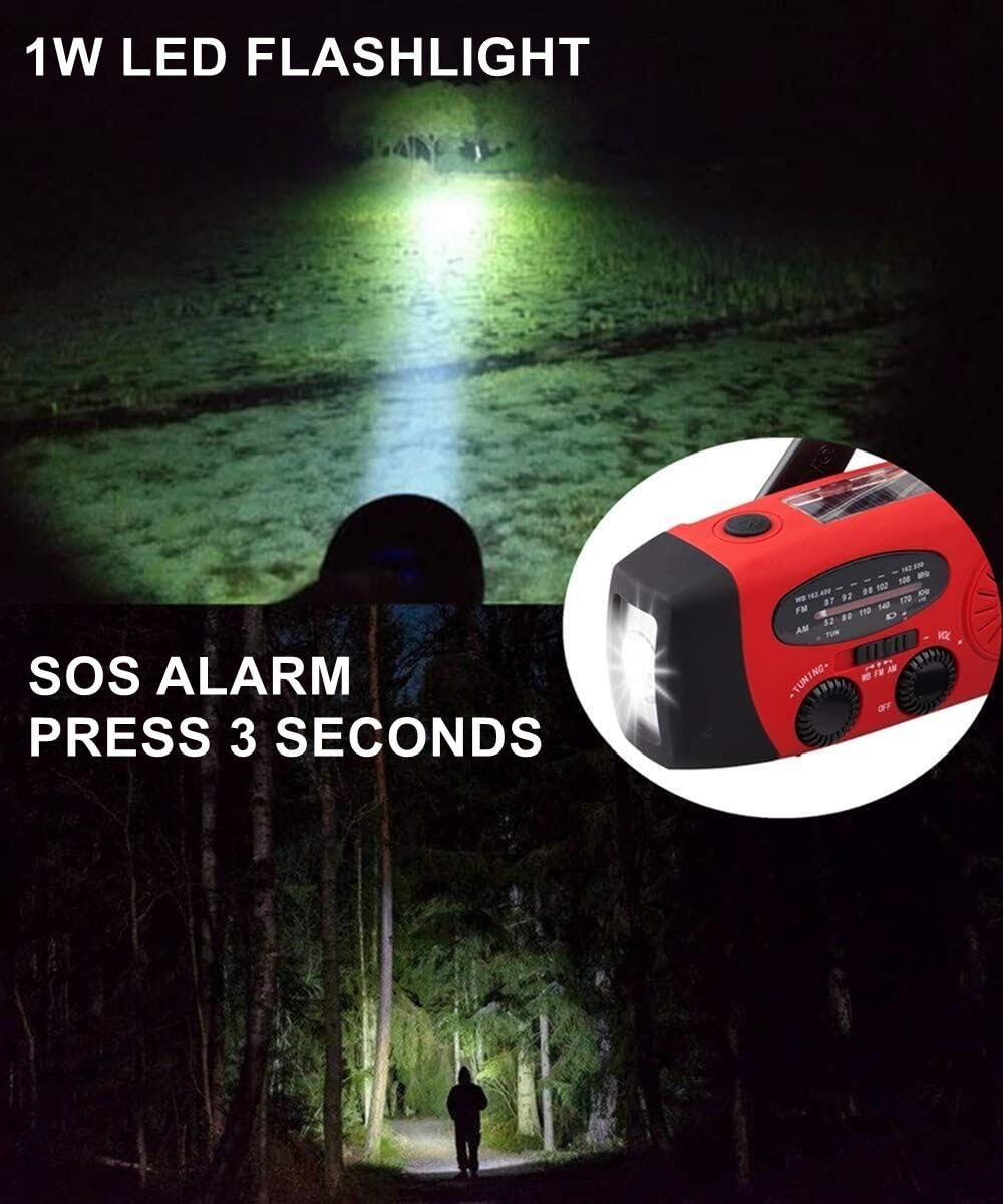 Handsider Solar Hand Crank Self Powered Survival Emergency Am Fm Noaa Weather Radio With Led Flashlight, 2000Mah Power Bank For
