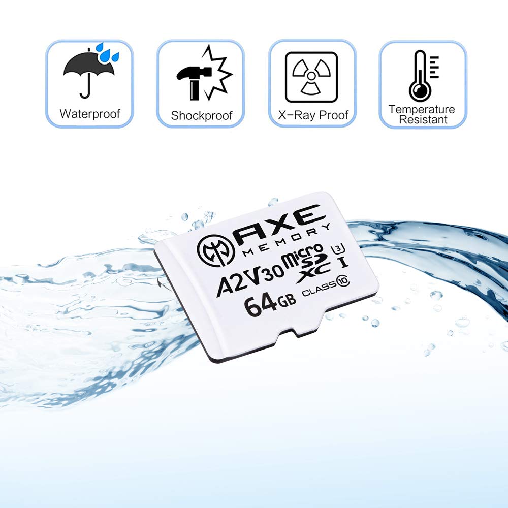 Axe Memory 64Gb Micro Sd Card 4K Ultra Full Hd Video Premium Speed Microsdxc Up To 100Mb/S A2 V30 Uhs I U3, With Sd Adapter