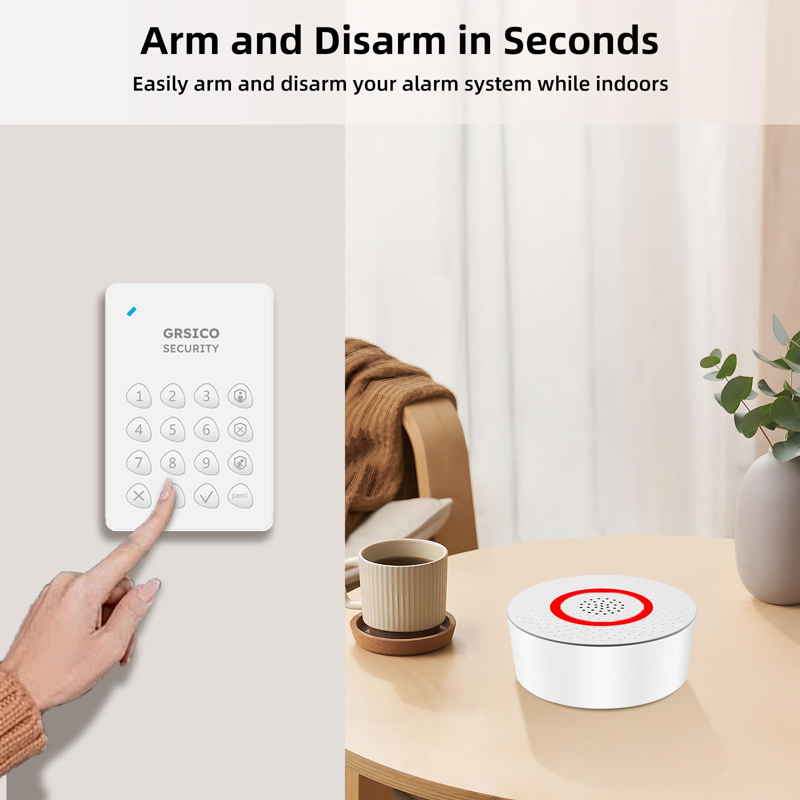Grsico Wireless Home Alarm System 15 Piece Kit, Wifi Alarm System For Home Security With Phone App Alert (Alarm Siren, Keypad, R