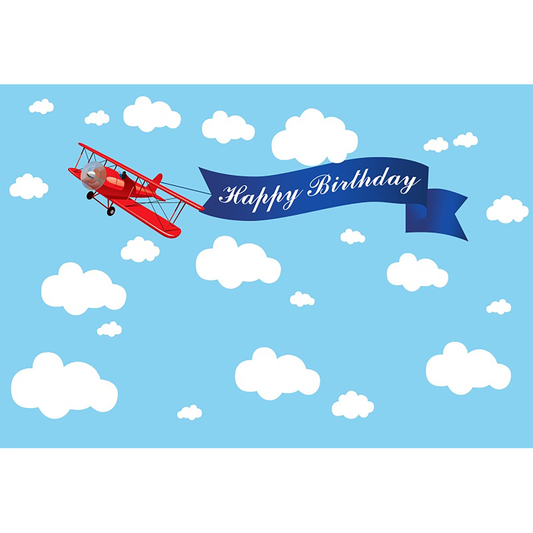 Baocicco 7X5Ft Happy Birthday Red Plane Backdrop Cartoon Plan Blue Sky White Cloud Happy Birthday Photography Background Birthday Party Backdrop Boy Girl Photo Portraits Studio Video Props Booth