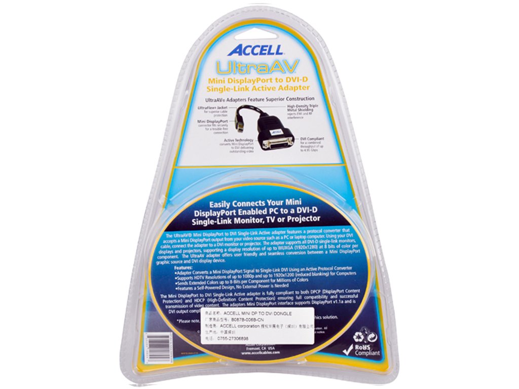 Accell Mdp To Dvi Adapter   Mini Displayport To Dvi D Single Link Active Adapter   Amd Eyefinity Certified, 1920X1200 (Wuxga)