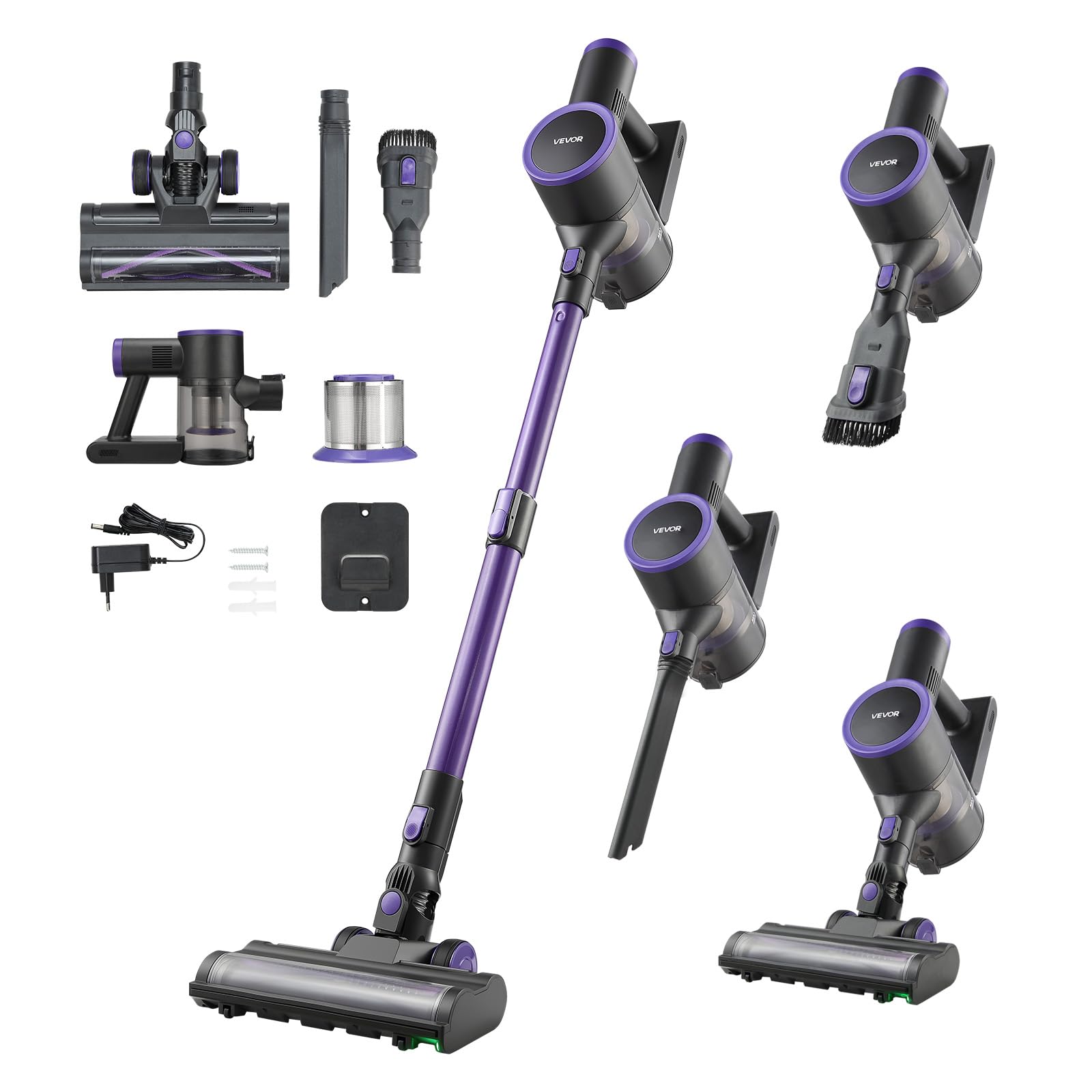 VEVOR Cordless Vacuum Cleaner, 25KPA Max Powerful Suction, Rechargeable Anti-Tangle Stick Vacuum with Dust Cup, Lightweight Hand