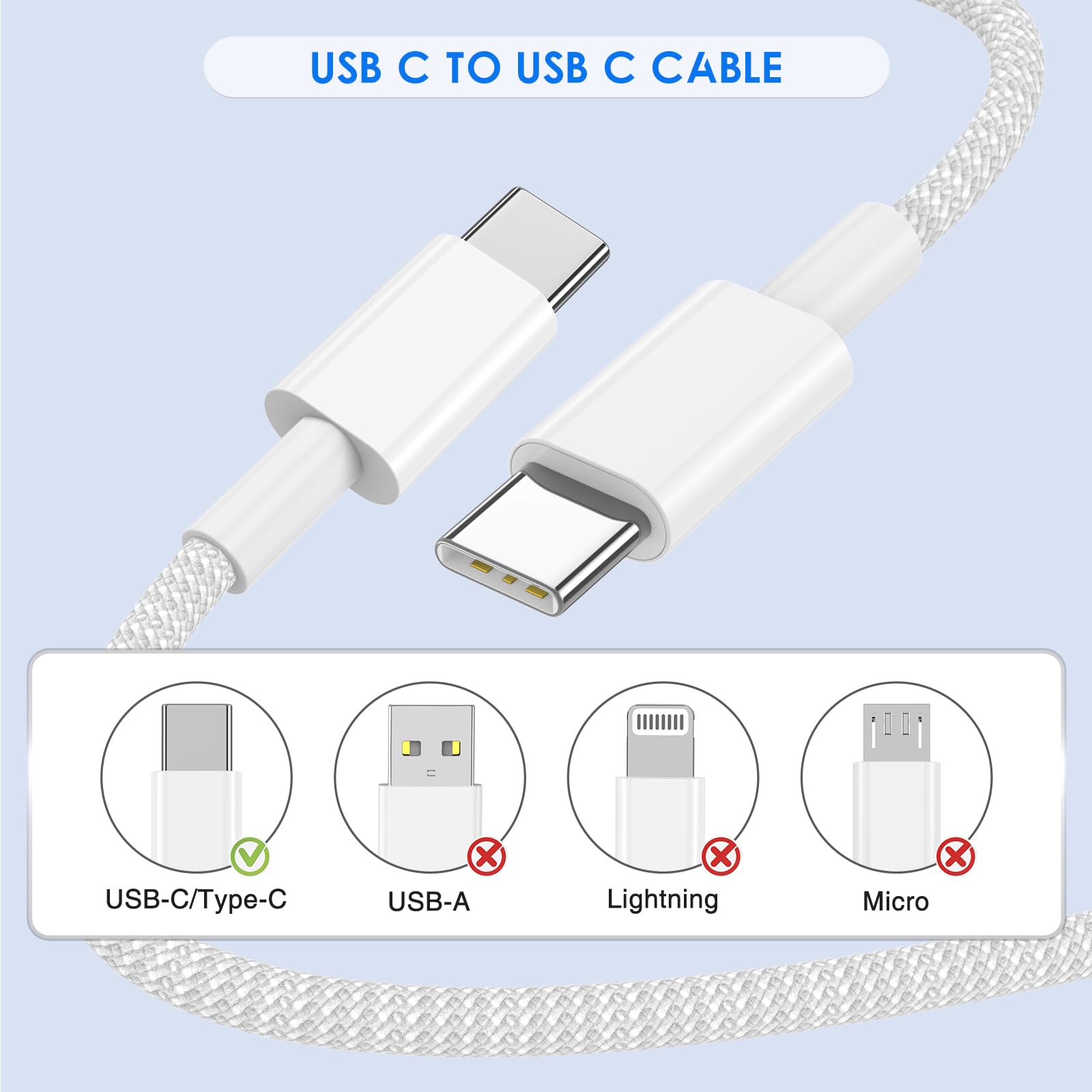 Ooouse For Iphone 15 Usb C Fast Charger Cable ,2Pack 3Ft Usb C To Usb C Cable Charging Cord, Nylon Braided Charger Cable For Iph