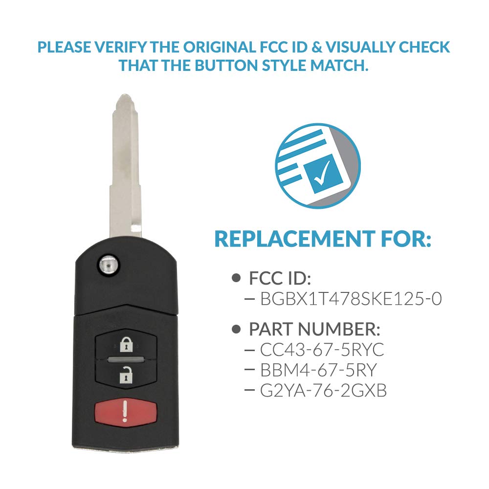 Keyless2Go Replacement For New Keyless Entry 3 Button Remote Flip Key Fob For Mazda 5 2 Cx 7 Cx 9 Bgbx1T478Ske125 01