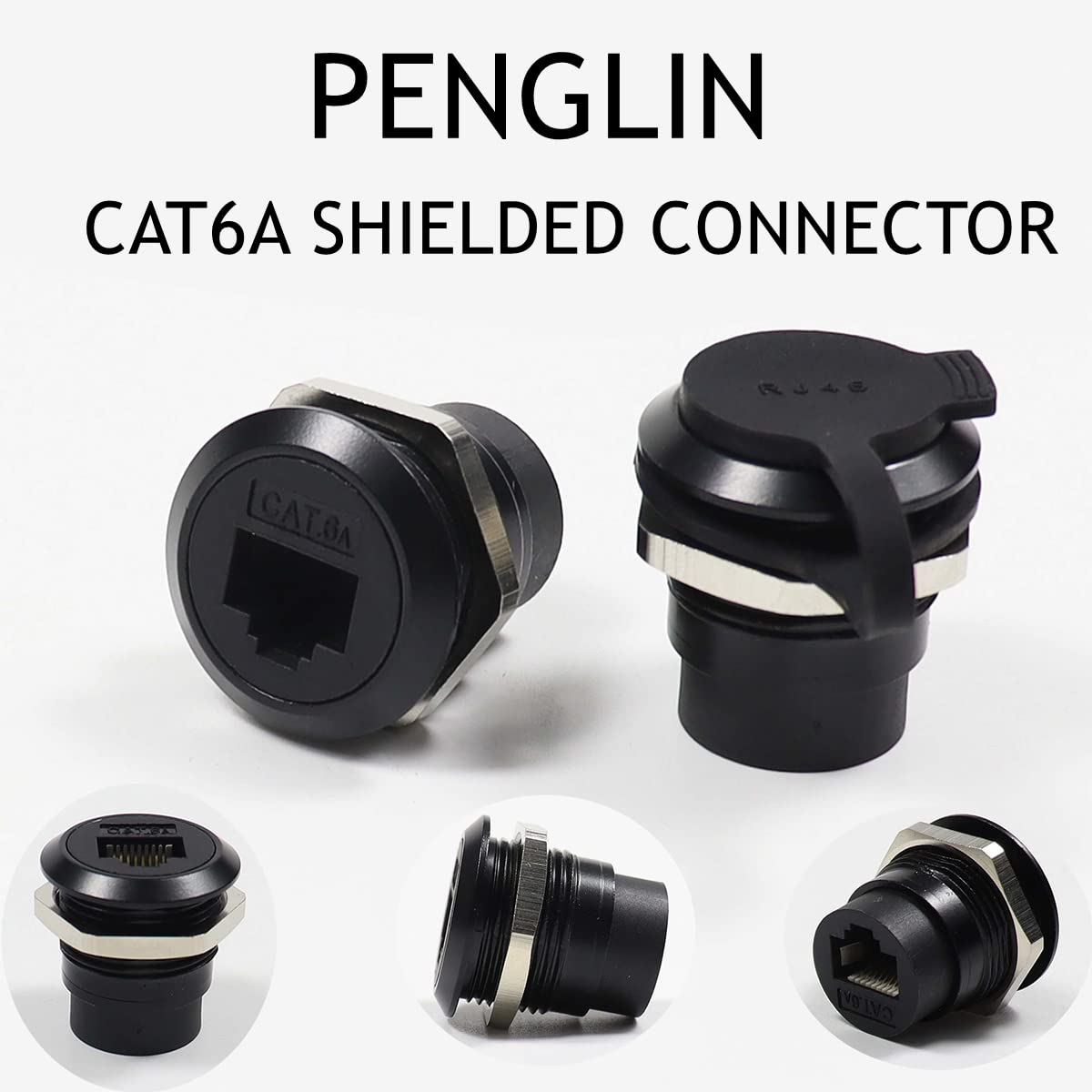 Penglin 2Pack Rj45 Shielded Panel Mount Coupler, Ethernet Lan Pass Through Connector, Cat6A Female To Female Bulkhead Extension