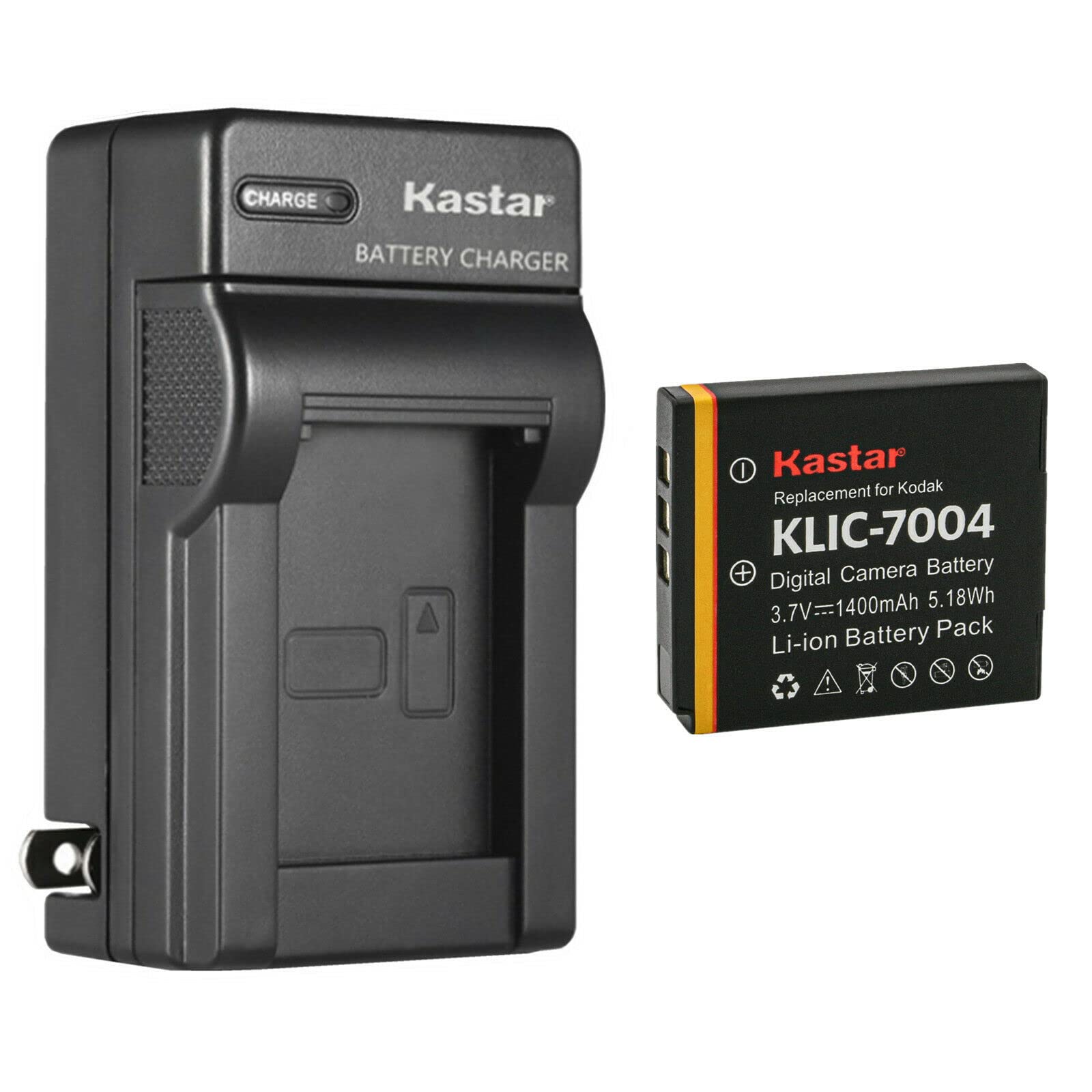 Kastar 1-Pack KLIC-7004 Battery and AC Wall Charger Replacement for Kodak PLAYSPORT, PLAYTOUCH, PlayFull Dual, Zi10, Zi12, Zx3, 