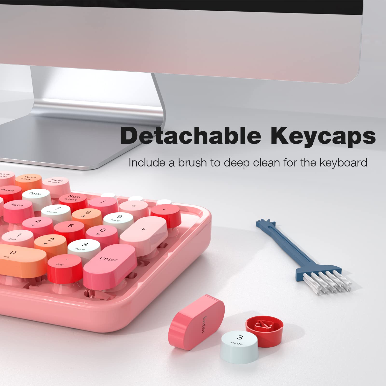 Knowsqt Wireless Keyboard And Mouse Combo, Pink 104 Keys Full Sized 2.4 Ghz Round Keycap Colorful Keyboards, Usb Receiver Plug A