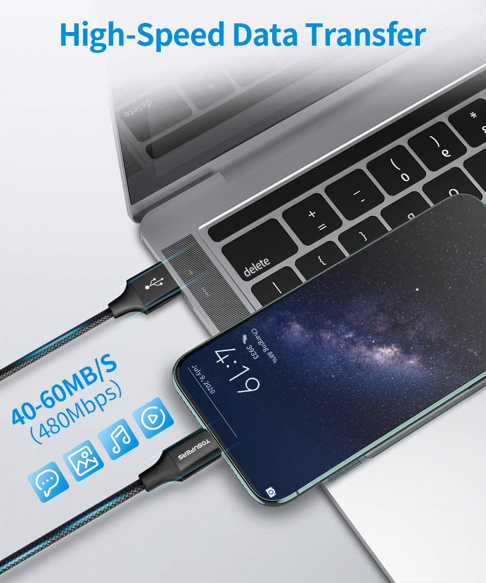 Tosupers Long/10Ft Usb C Cable 2 Pack, 3A Fast Charging, Usb A To Usb C Charger Cable Braided For Samsung Galaxy S24 S23 S22 S21 S20 S10 S9 A54 A35 A15 A14, For Iphone 16 15 Pro Max Plus