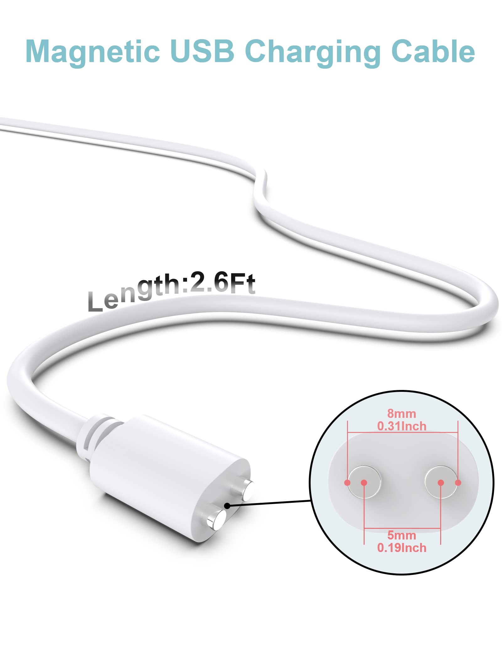 Bicmice 2.6Ft Magnetic Usb Dc Charger Cable Replacement Charging Cord (5Mm/0.2In)