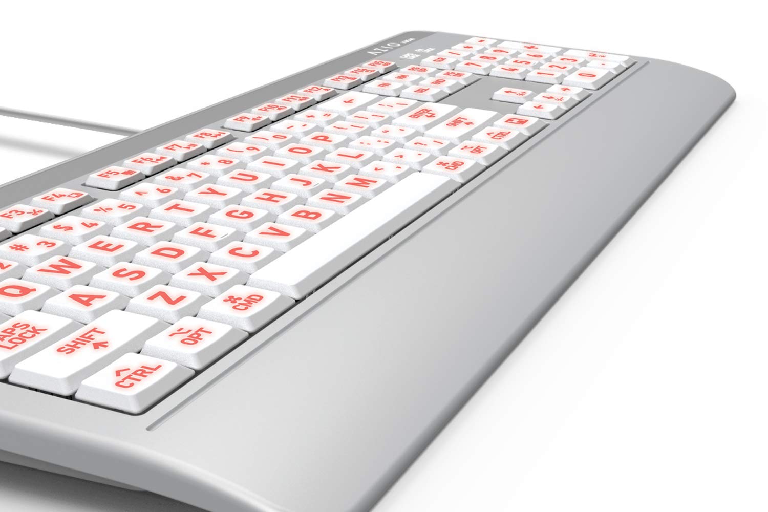 Azio Vision Mac Usb C Keyboard, Backlit/Large Print, 3 Interchange Backlight Colors, Blue/Red/Purple (Kb540)