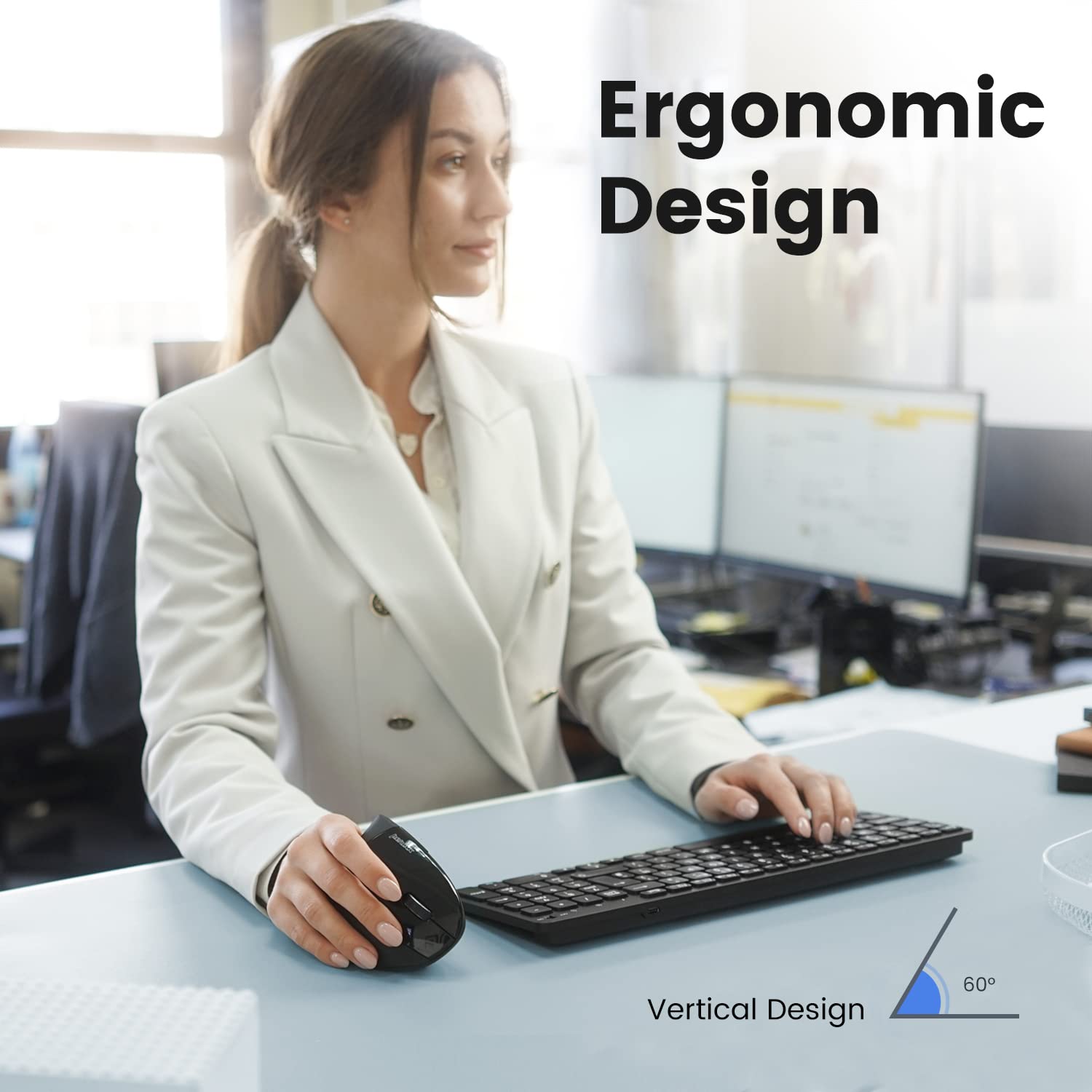 Perixx Perimice 813B Bluetooth Vertical Mouse   Wireless 3 In 1 Multi Device Technology   Travelling Carry Bag   Black   Right H